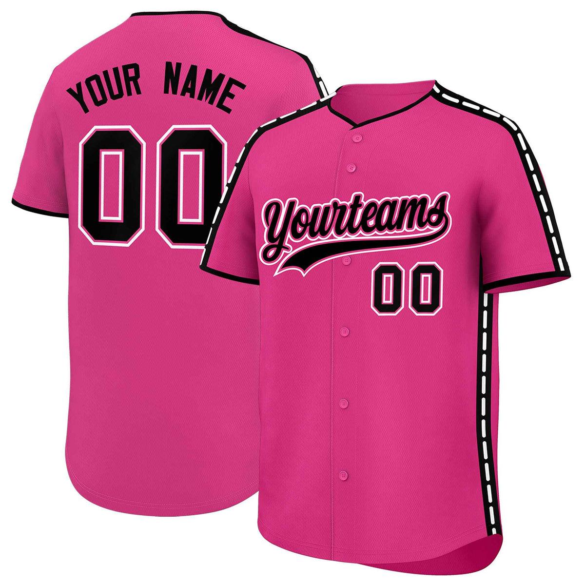 Custom Pink Black Color Block Personalized Side Dotted Line Authentic Baseball Jersey