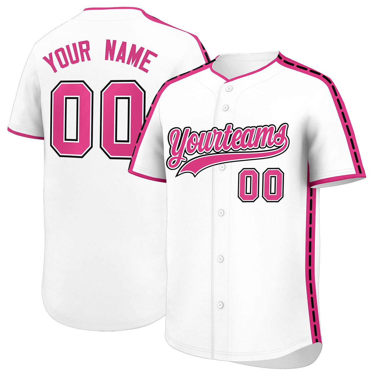 Custom White Pink Color Block Personalized Side Dotted Line Authentic Baseball Jersey