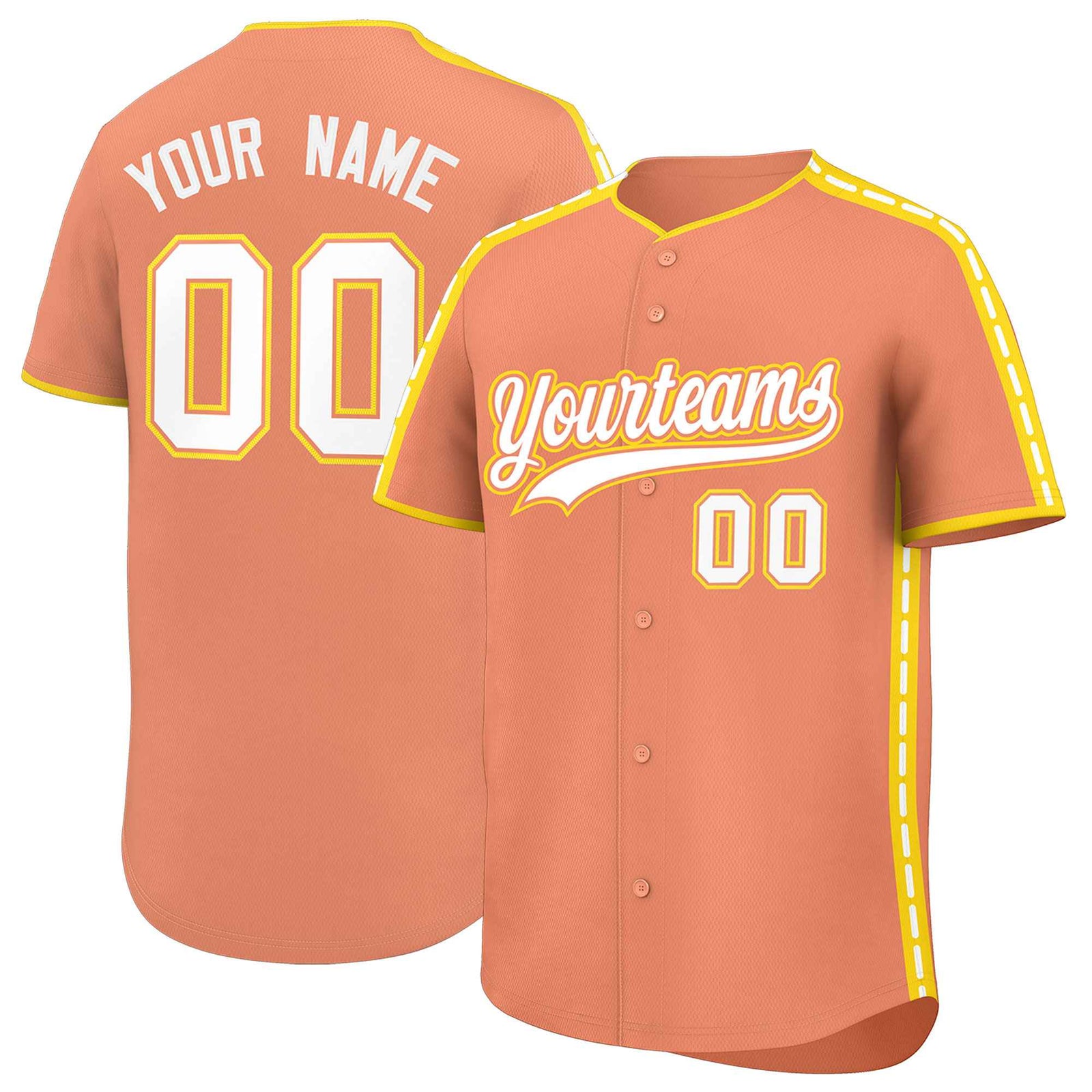 Custom Light Orange Gold Color Block Personalized Side Dotted Line Authentic Baseball Jersey