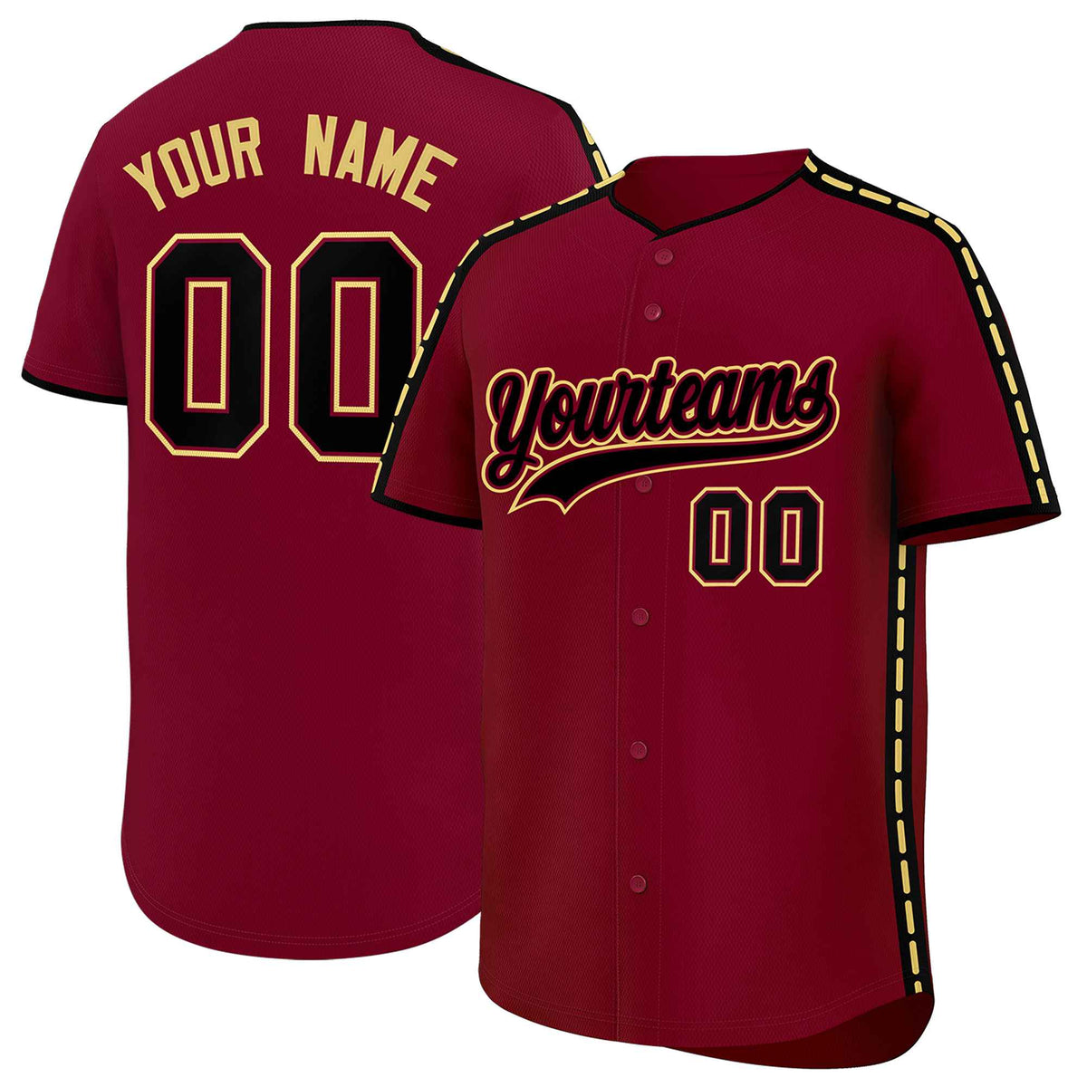 Custom Crimson Black Color Block Personalized Side Dotted Line Authentic Baseball Jersey