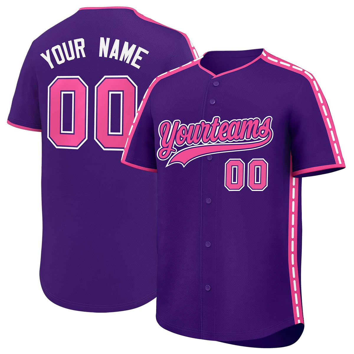 Custom Purple Pink Color Block Personalized Side Dotted Line Authentic Baseball Jersey