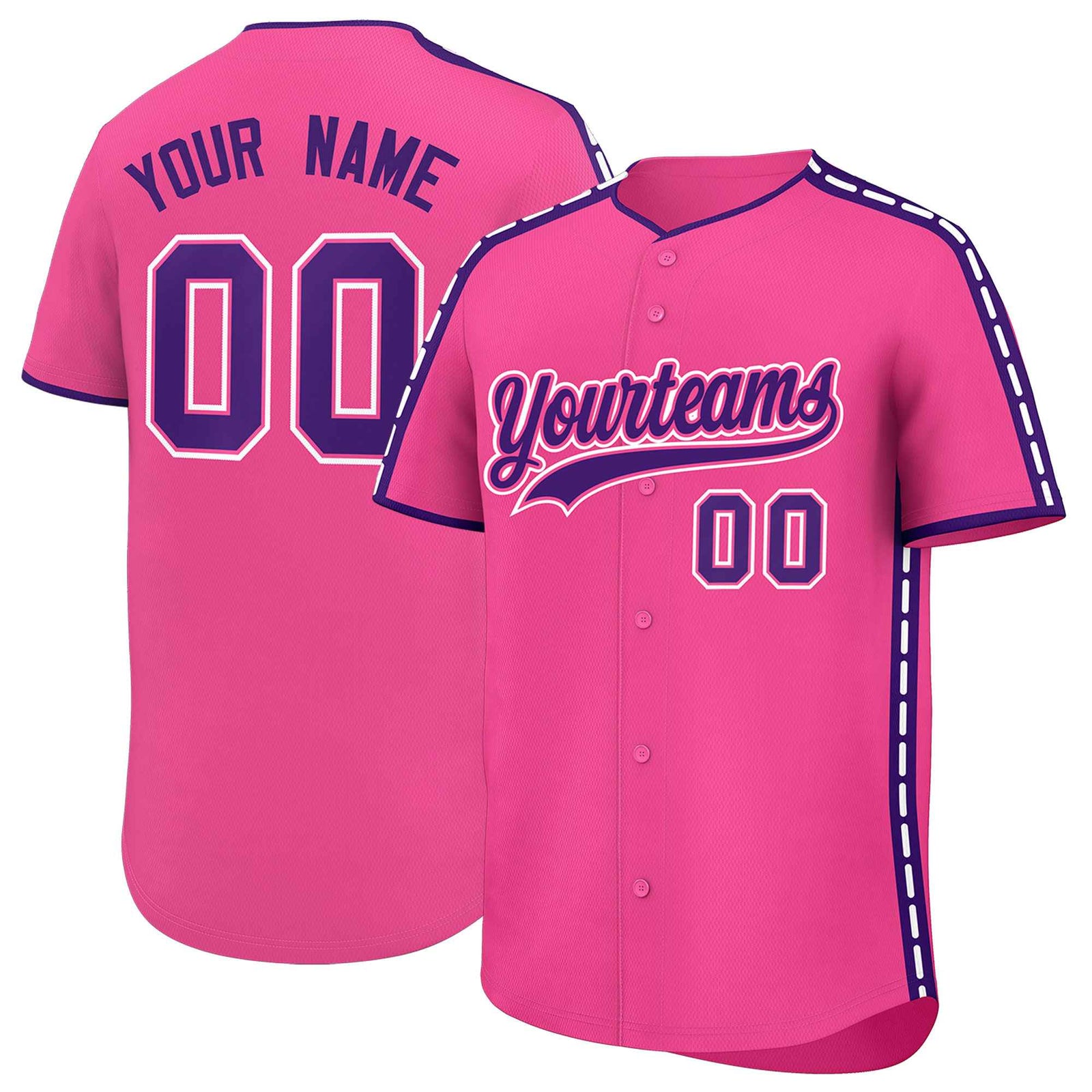 Custom Pink Purple Color Block Personalized Side Dotted Line Authentic Baseball Jersey