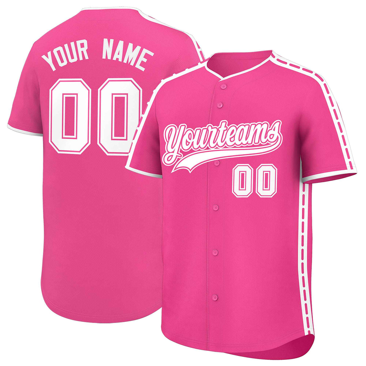 Custom Pink White Color Block Personalized Side Dotted Line Authentic Baseball Jersey