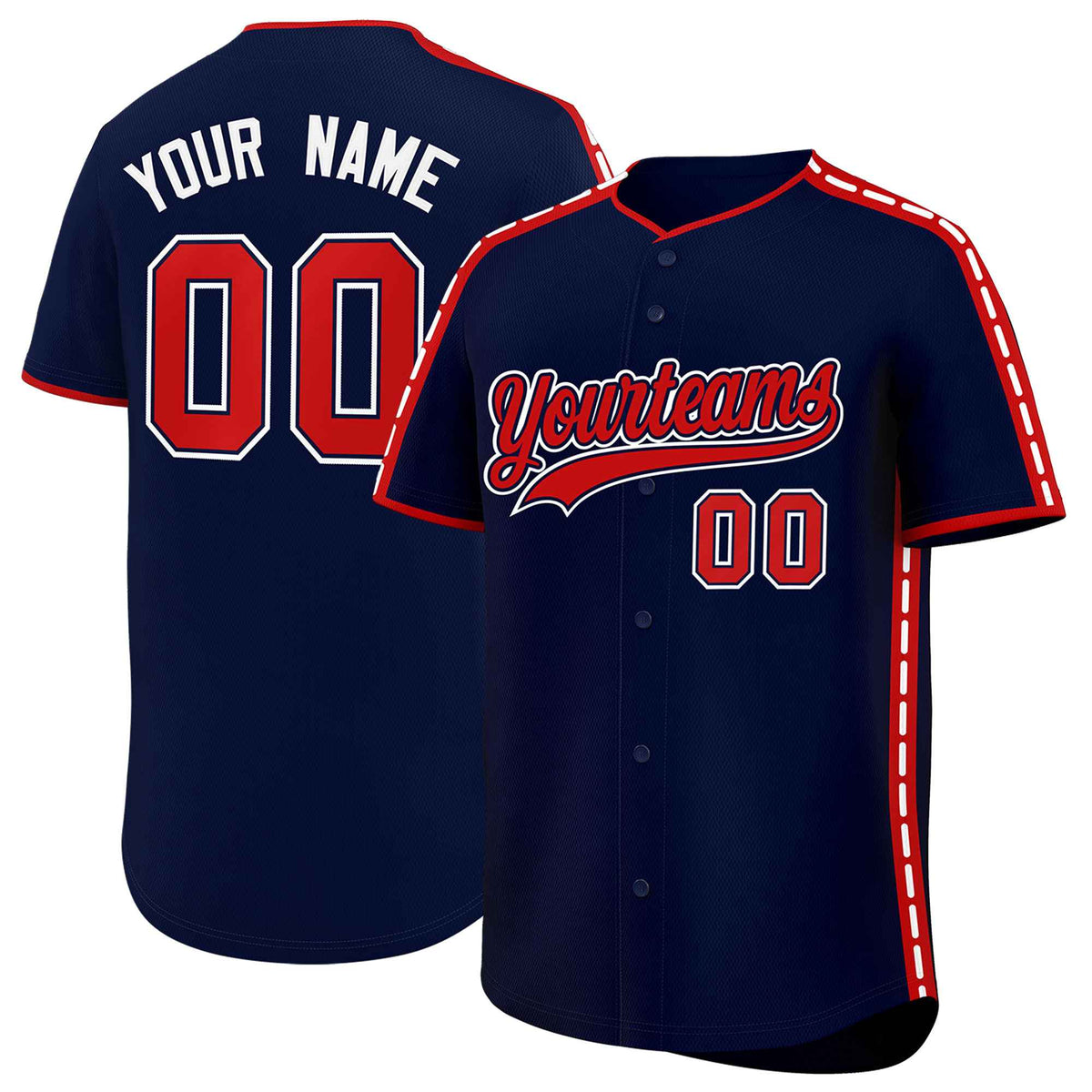 Custom Navy Red Color Block Personalized Side Dotted Line Authentic Baseball Jersey