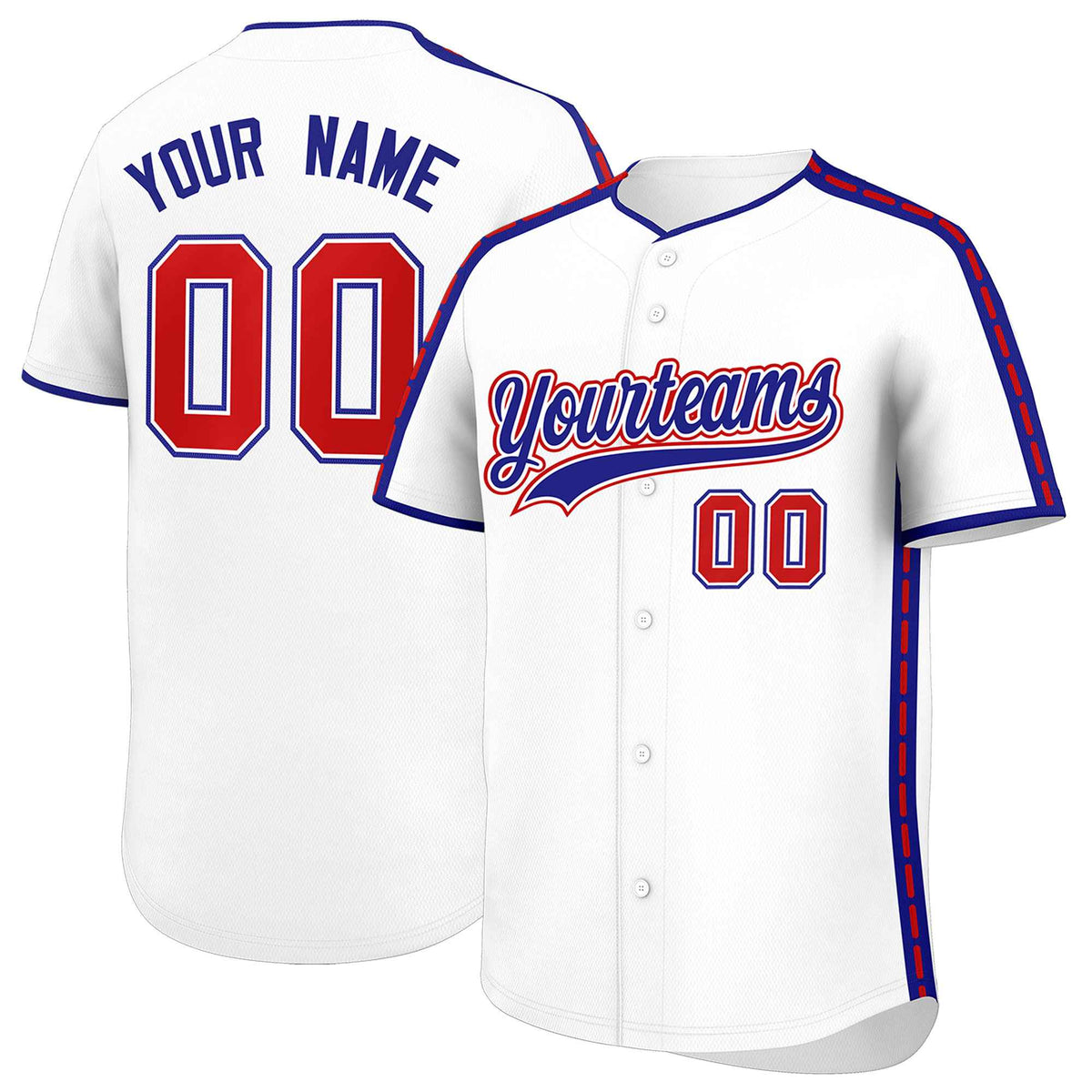 Custom White Royal Color Block Personalized Side Dotted Line Authentic Baseball Jersey