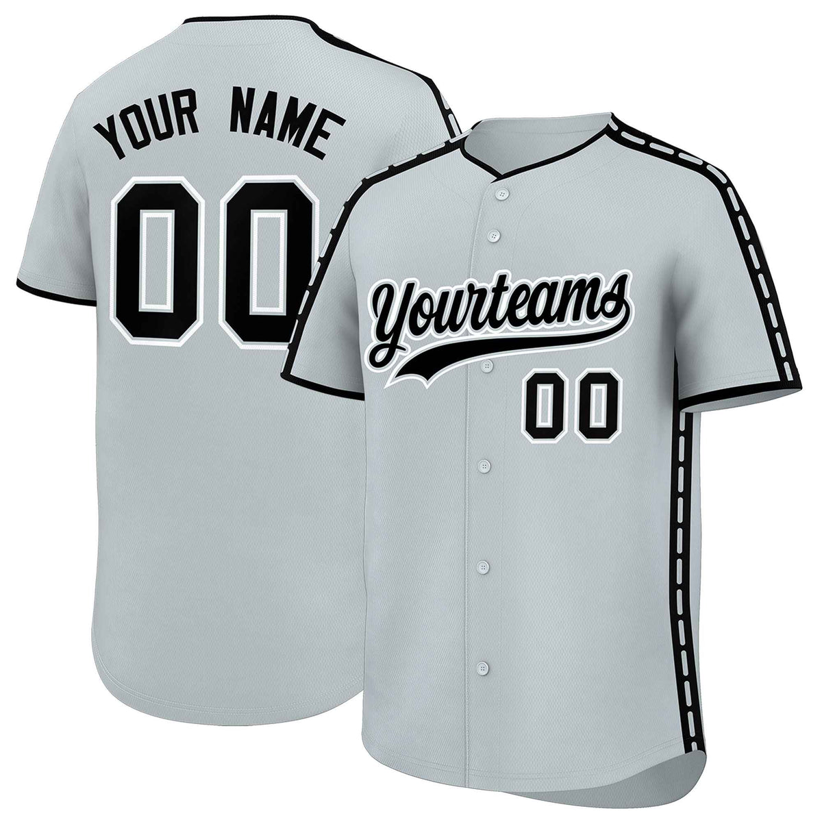 Custom Silver Black Color Block Personalized Side Dotted Line Authentic Baseball Jersey
