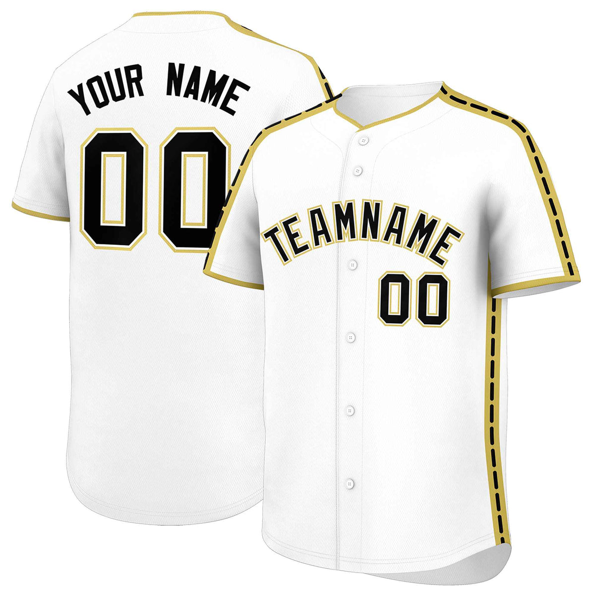 Custom White Old Gold Color Block Personalized Side Dotted Line Authentic Baseball Jersey