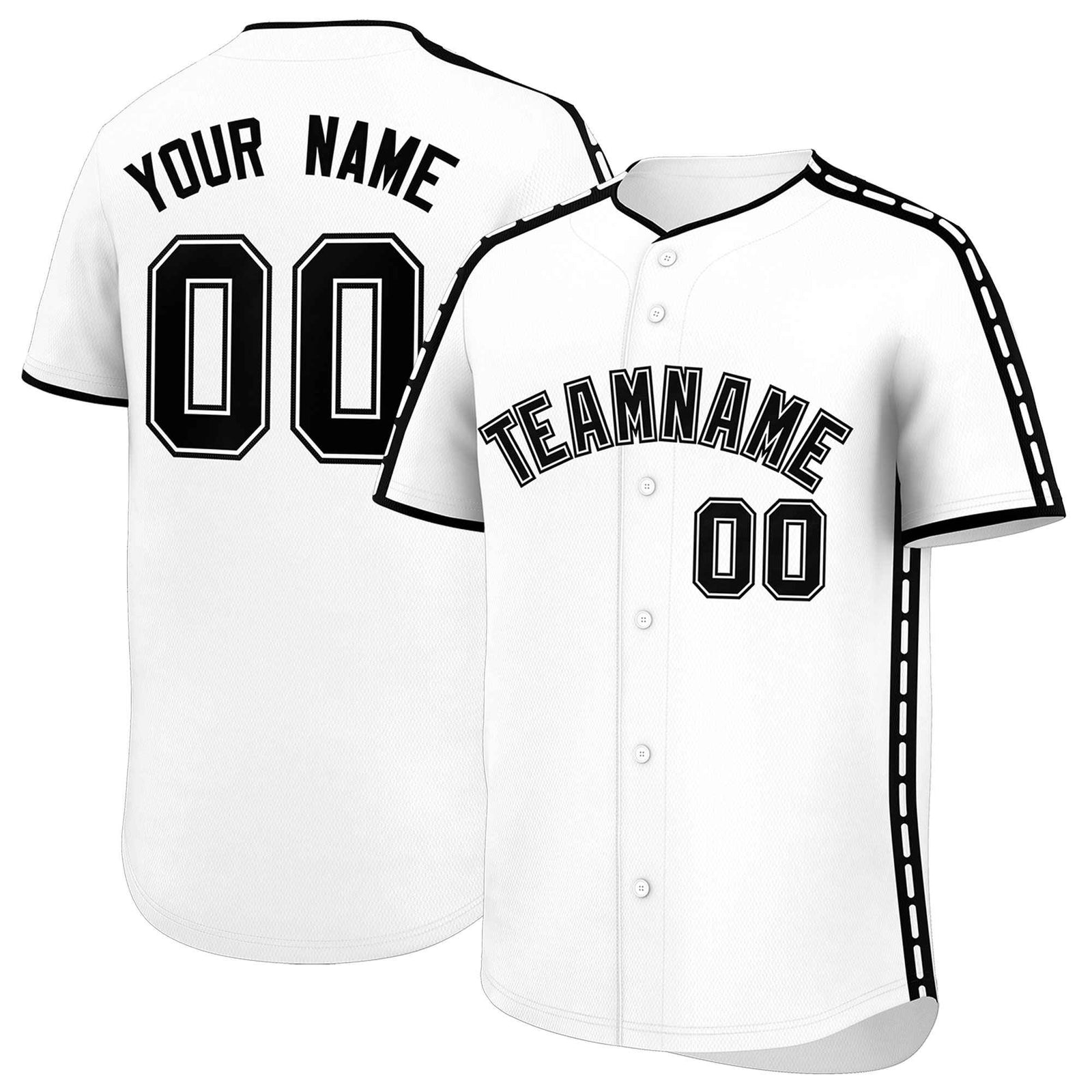 Custom White Black Color Block Personalized Side Dotted Line Authentic Baseball Jersey