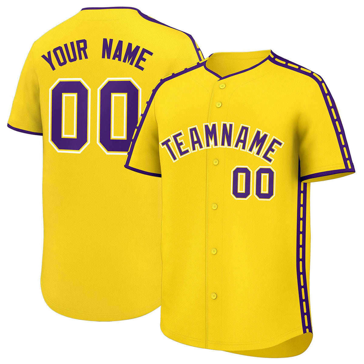 Custom Gold Purple Color Block Personalized Side Dotted Line Authentic Baseball Jersey