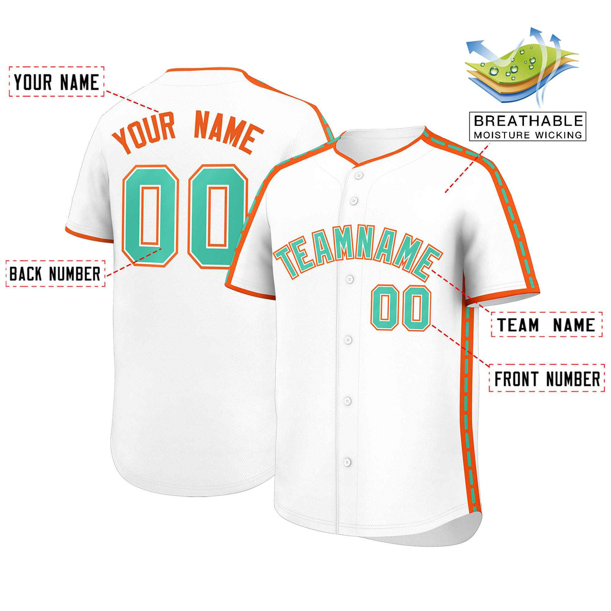 Custom White Orange Color Block Personalized Side Dotted Line Authentic Baseball Jersey