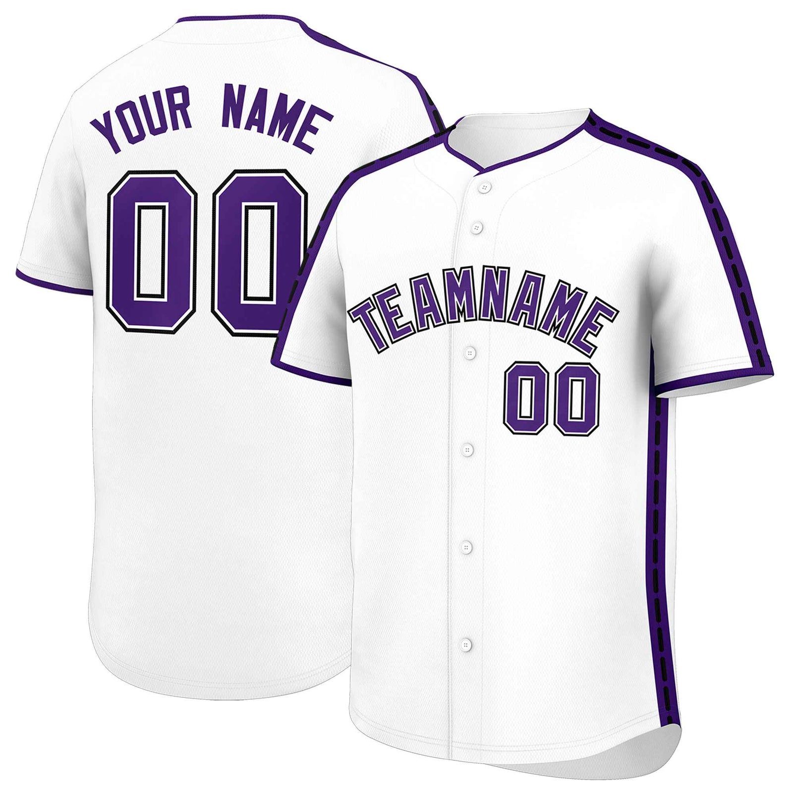 Custom White Purple Color Block Personalized Side Dotted Line Authentic Baseball Jersey
