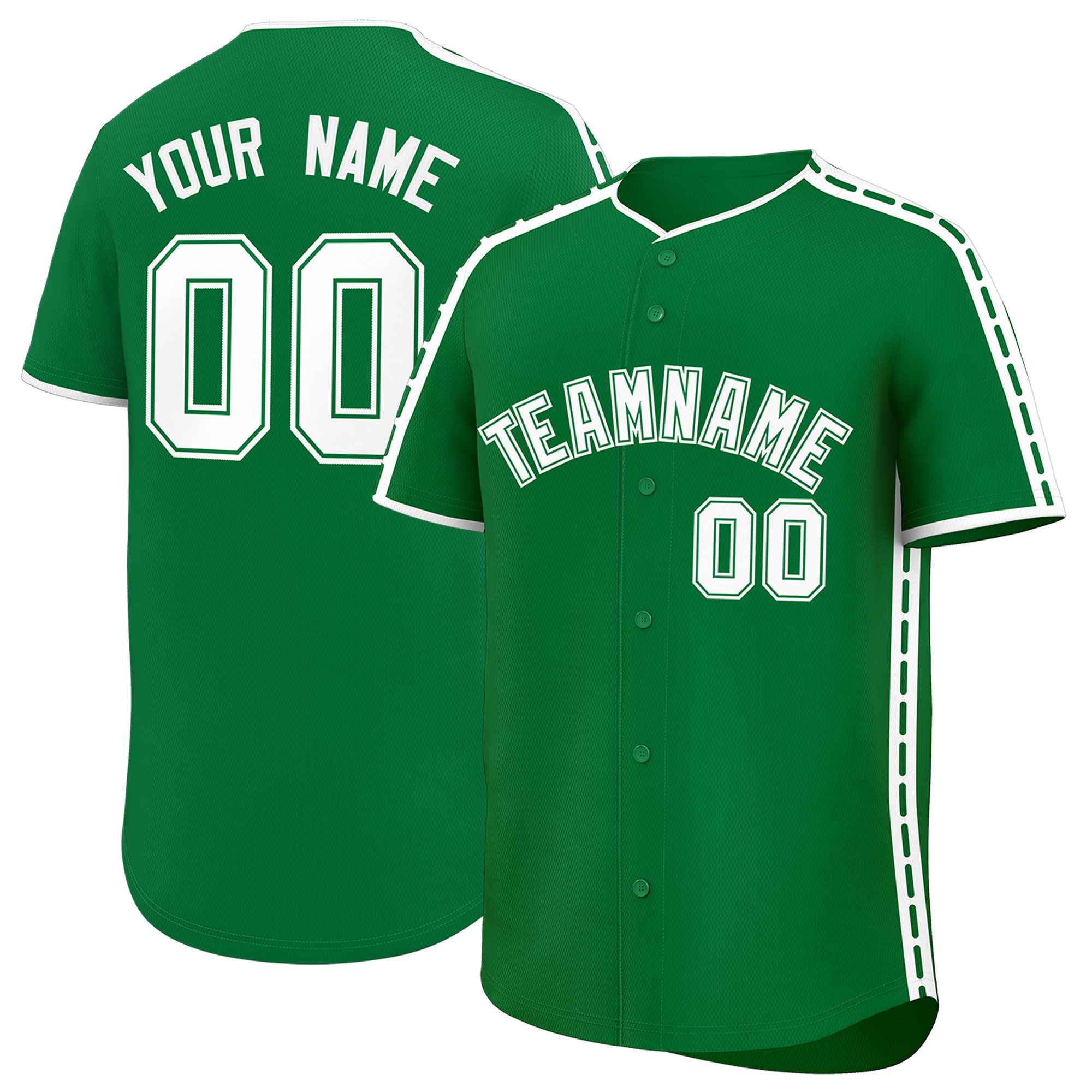 Custom Kelly Green White Color Block Personalized Side Dotted Line Authentic Baseball Jersey