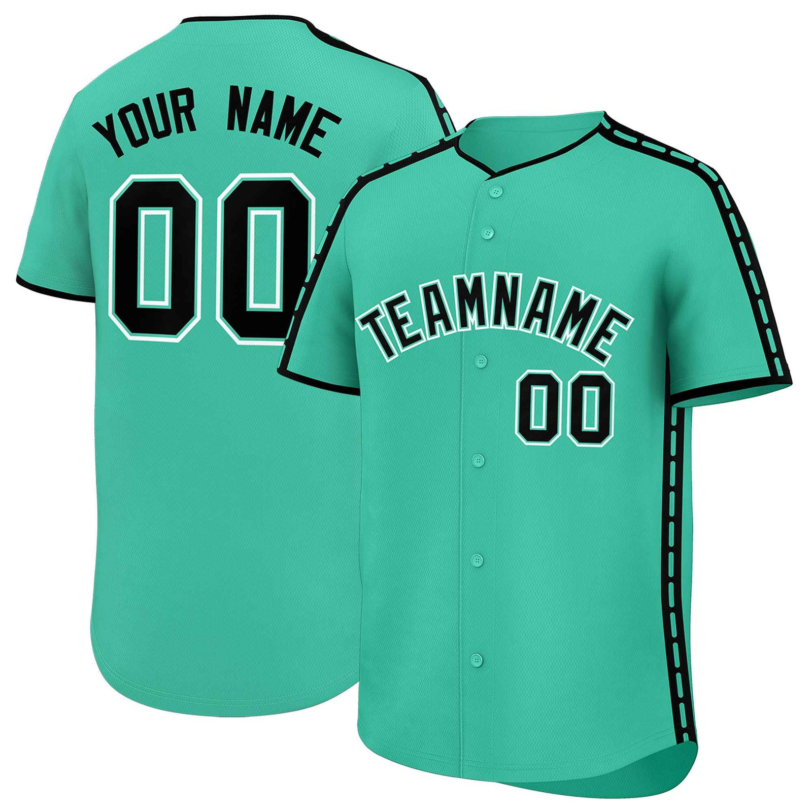 Custom Bright Green Black Color Block Personalized Side Dotted Line Authentic Baseball Jersey