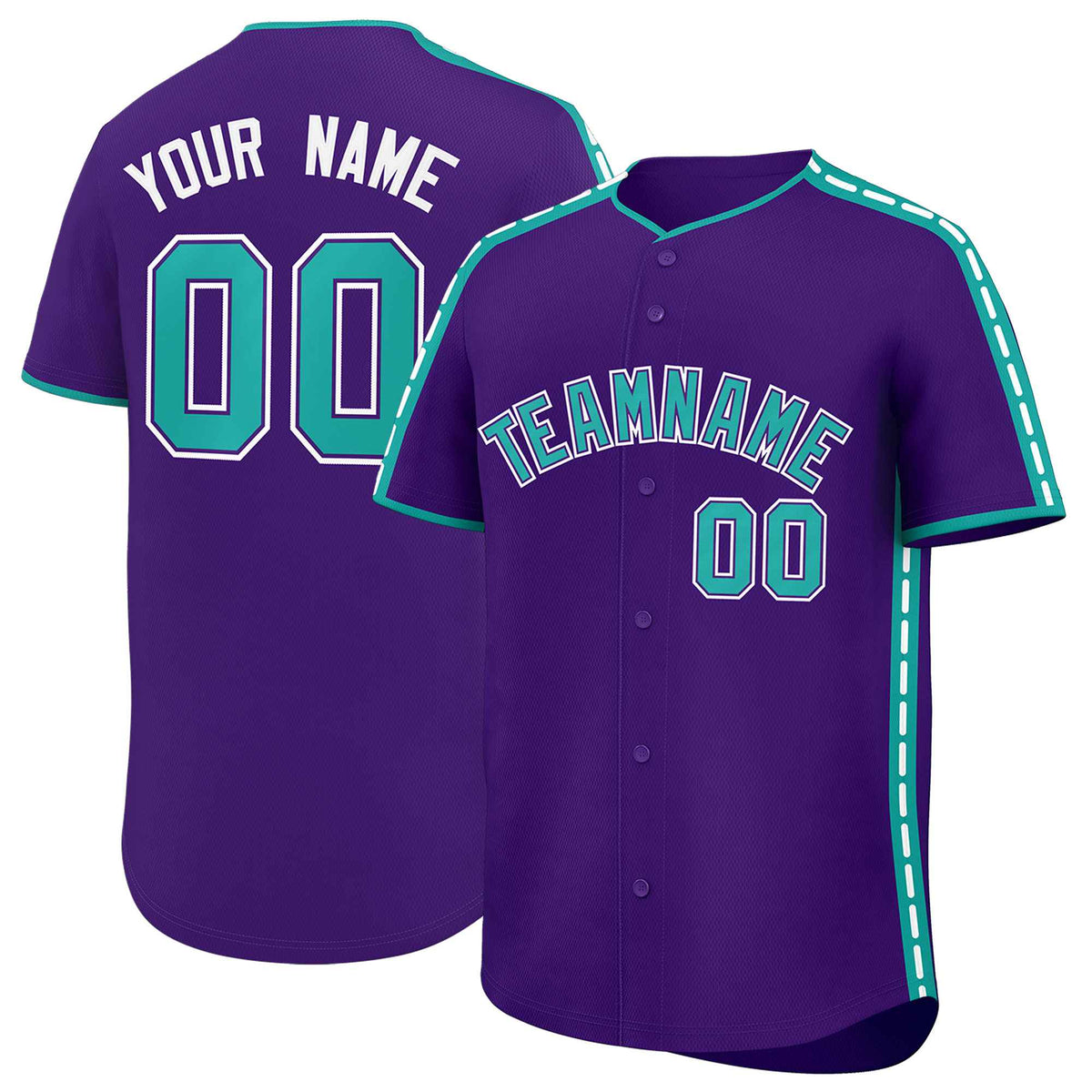 Custom Purple Aqua Color Block Personalized Side Dotted Line Authentic Baseball Jersey