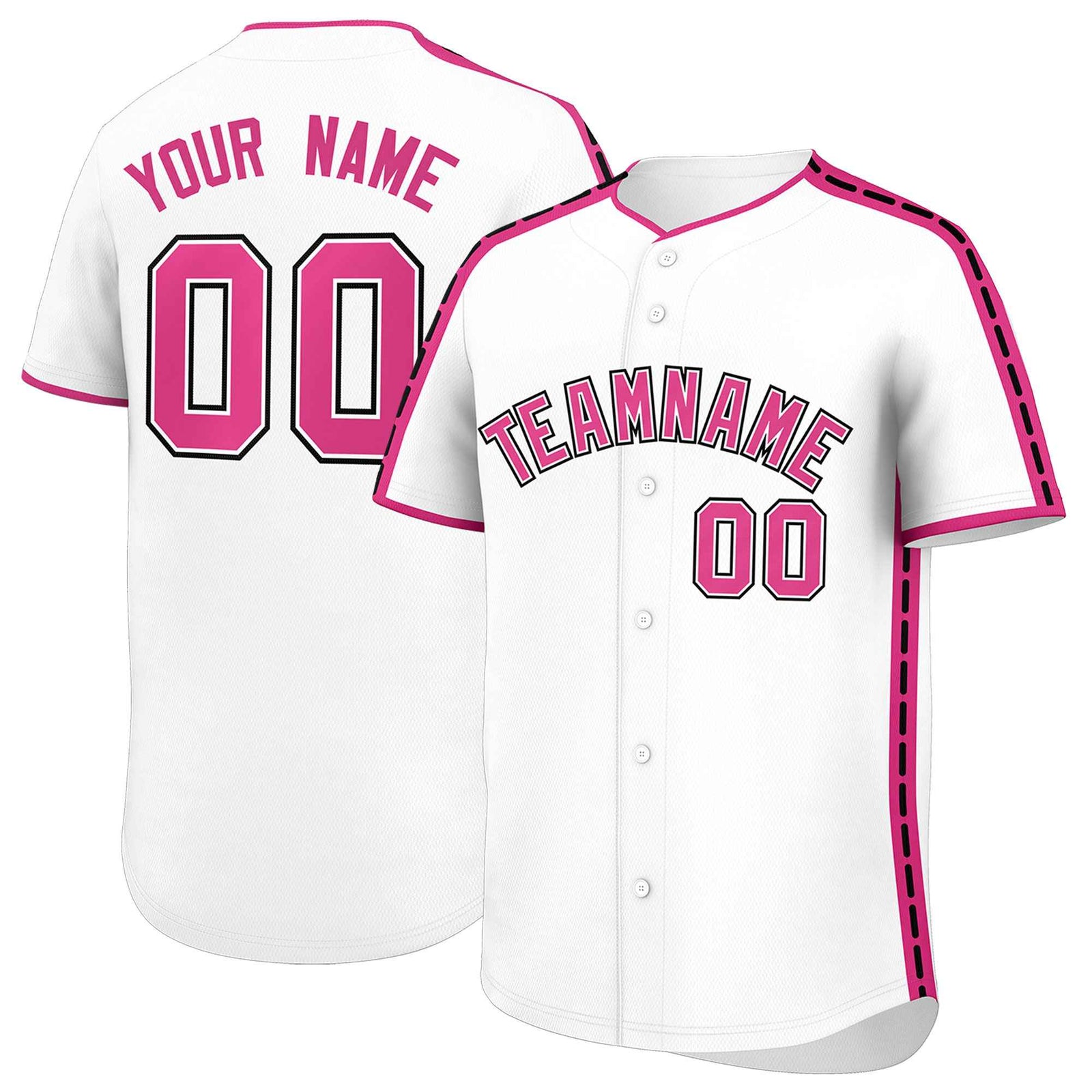 Custom White Pink Color Block Personalized Side Dotted Line Authentic Baseball Jersey