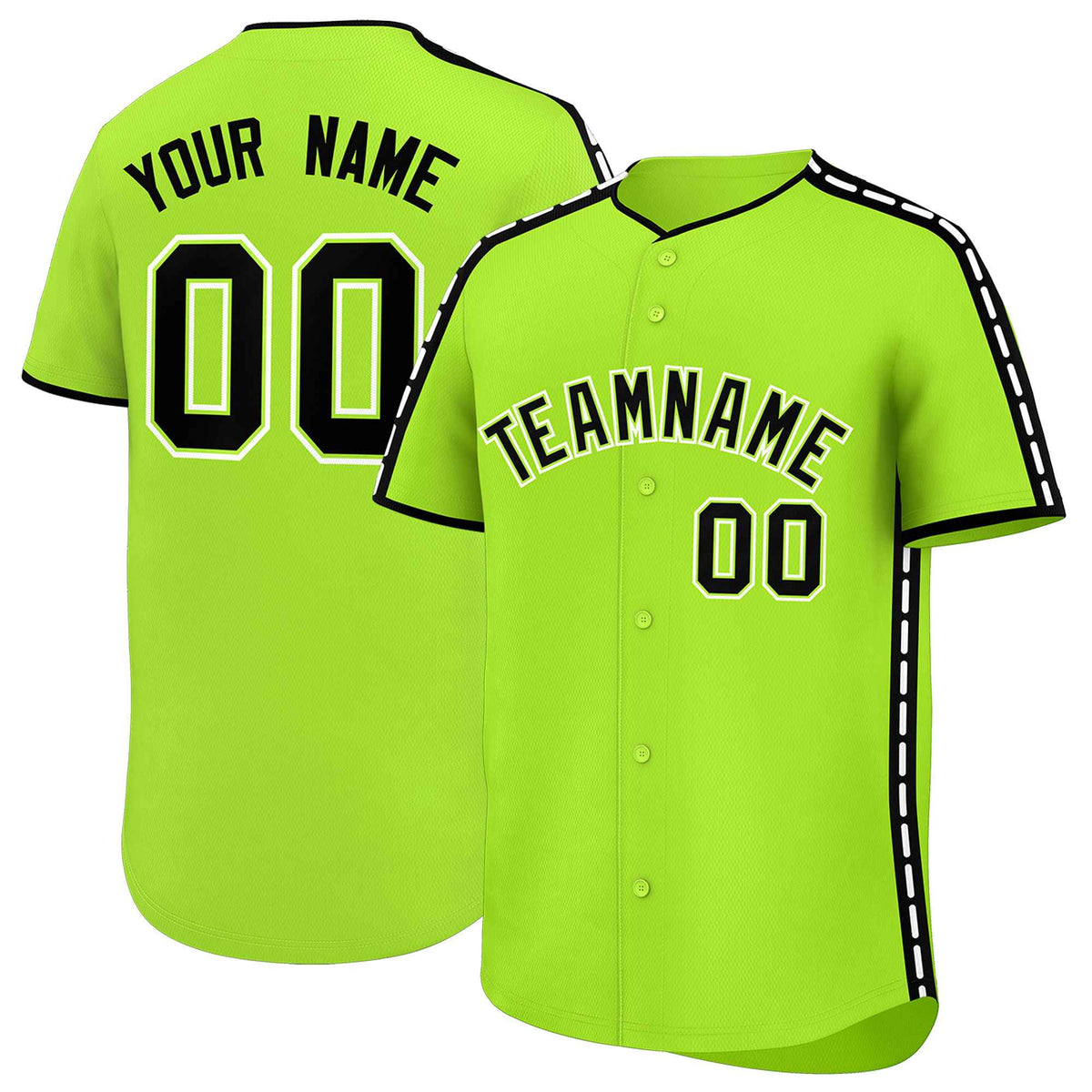 Custom Light Green Black Color Block Personalized Side Dotted Line Authentic Baseball Jersey
