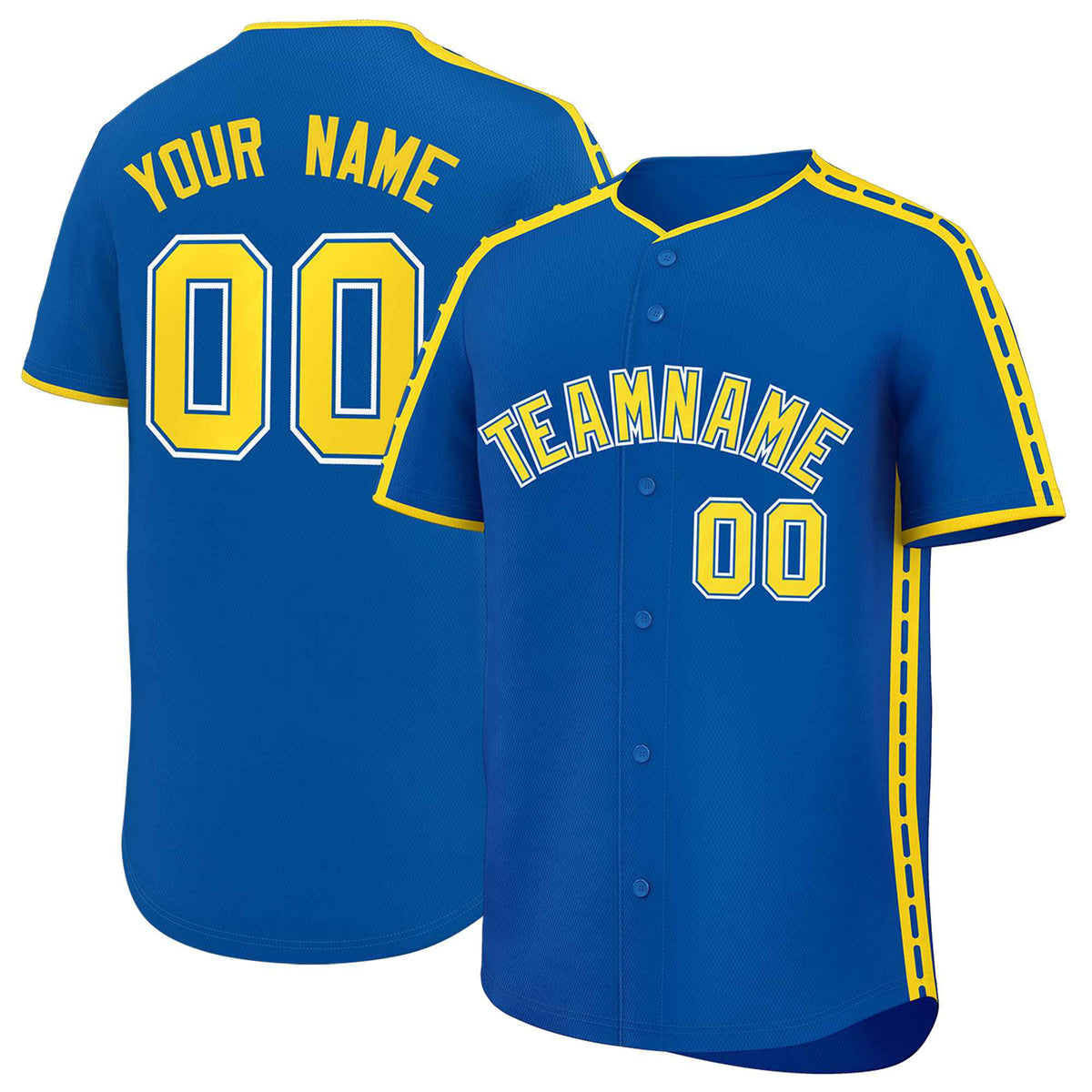 Custom Royal Gold Color Block Personalized Side Dotted Line Authentic Baseball Jersey