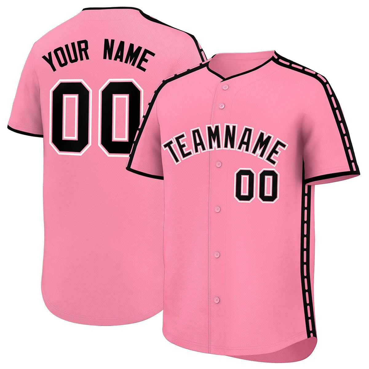 Custom Light Pink Black Color Block Personalized Side Dotted Line Authentic Baseball Jersey
