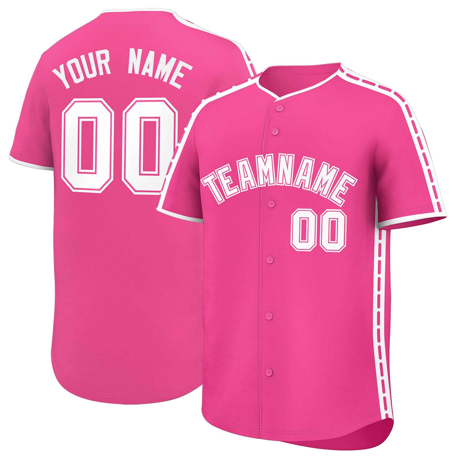 Custom Pink White Color Block Personalized Side Dotted Line Authentic Baseball Jersey
