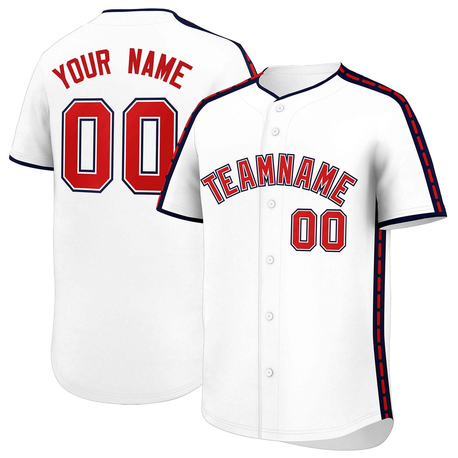 Custom White Navy Color Block Personalized Side Dotted Line Authentic Baseball Jersey