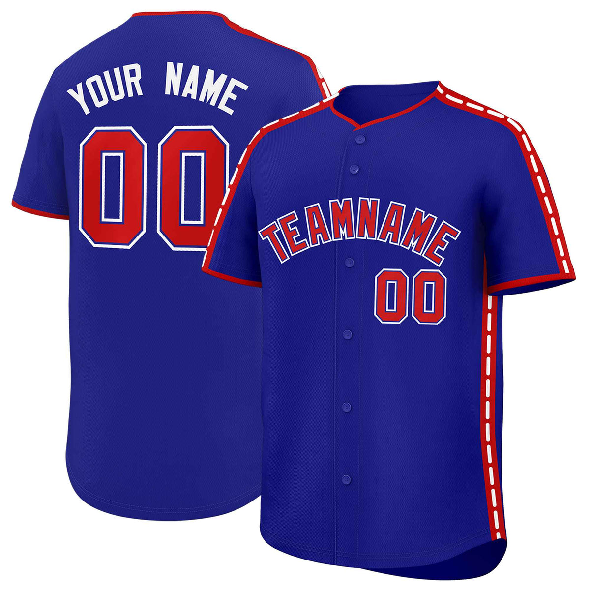 Custom Royal Red Color Block Personalized Side Dotted Line Authentic Baseball Jersey