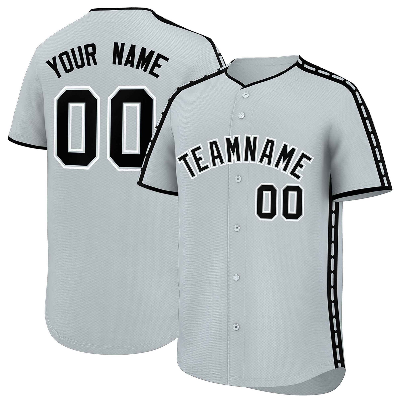 Custom Silver Black Color Block Personalized Side Dotted Line Authentic Baseball Jersey