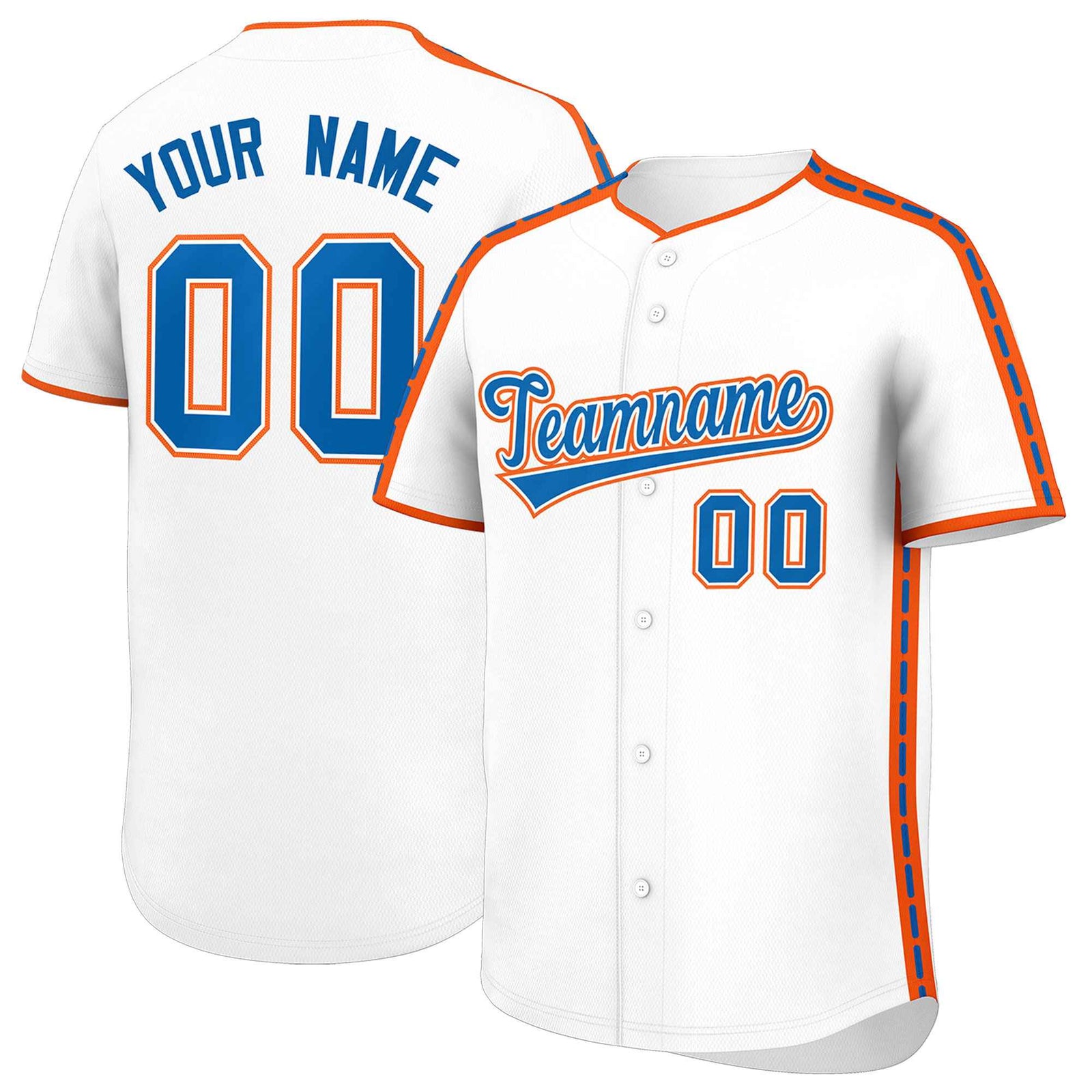 Custom White Orange Color Block Personalized Side Dotted Line Authentic Baseball Jersey