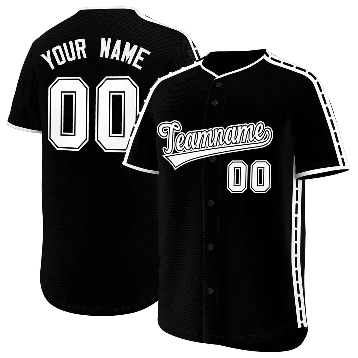 Custom Black White Color Block Personalized Side Dotted Line Authentic Baseball Jersey