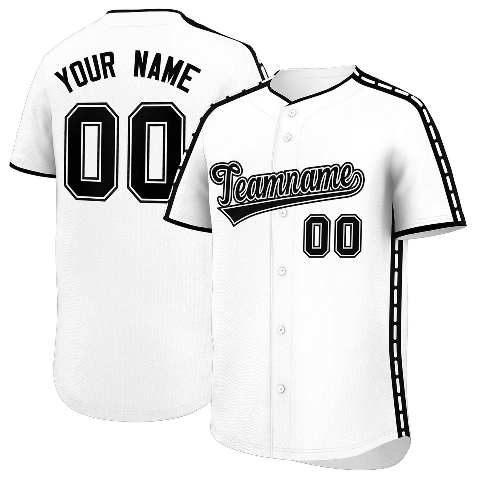 Custom White Black Color Block Personalized Side Dotted Line Authentic Baseball Jersey