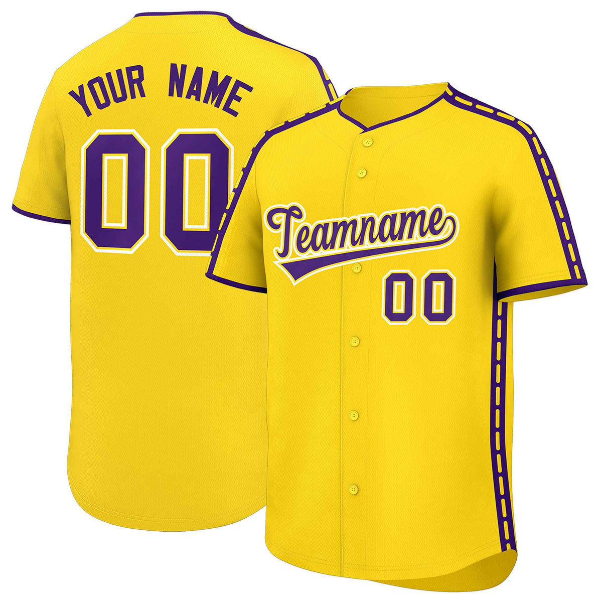 Custom Gold Purple Color Block Personalized Side Dotted Line Authentic Baseball Jersey