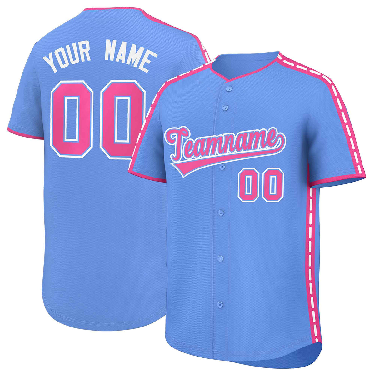 Custom Light Blue Pink Color Block Personalized Side Dotted Line Authentic Baseball Jersey