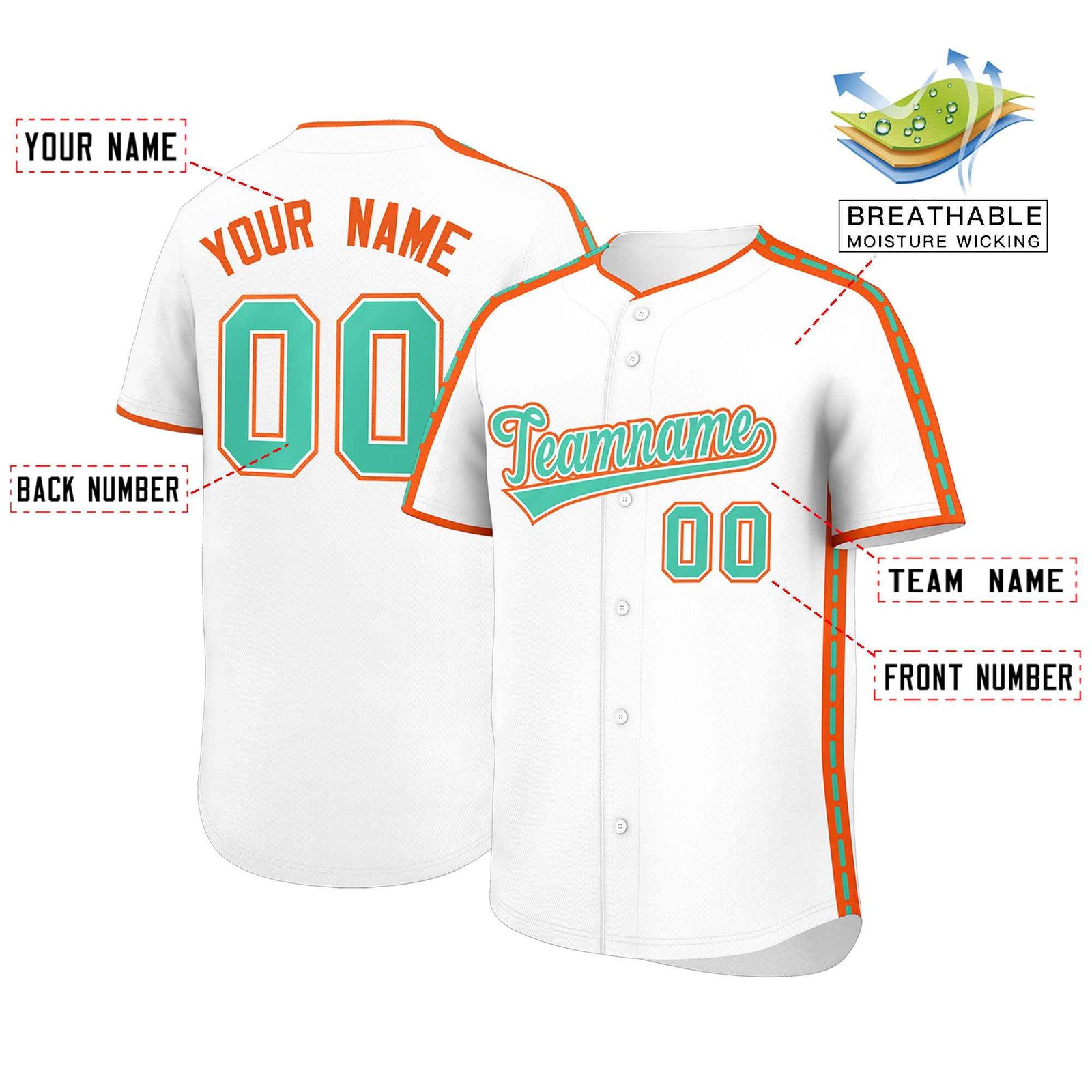 Custom White Orange Color Block Personalized Side Dotted Line Authentic Baseball Jersey
