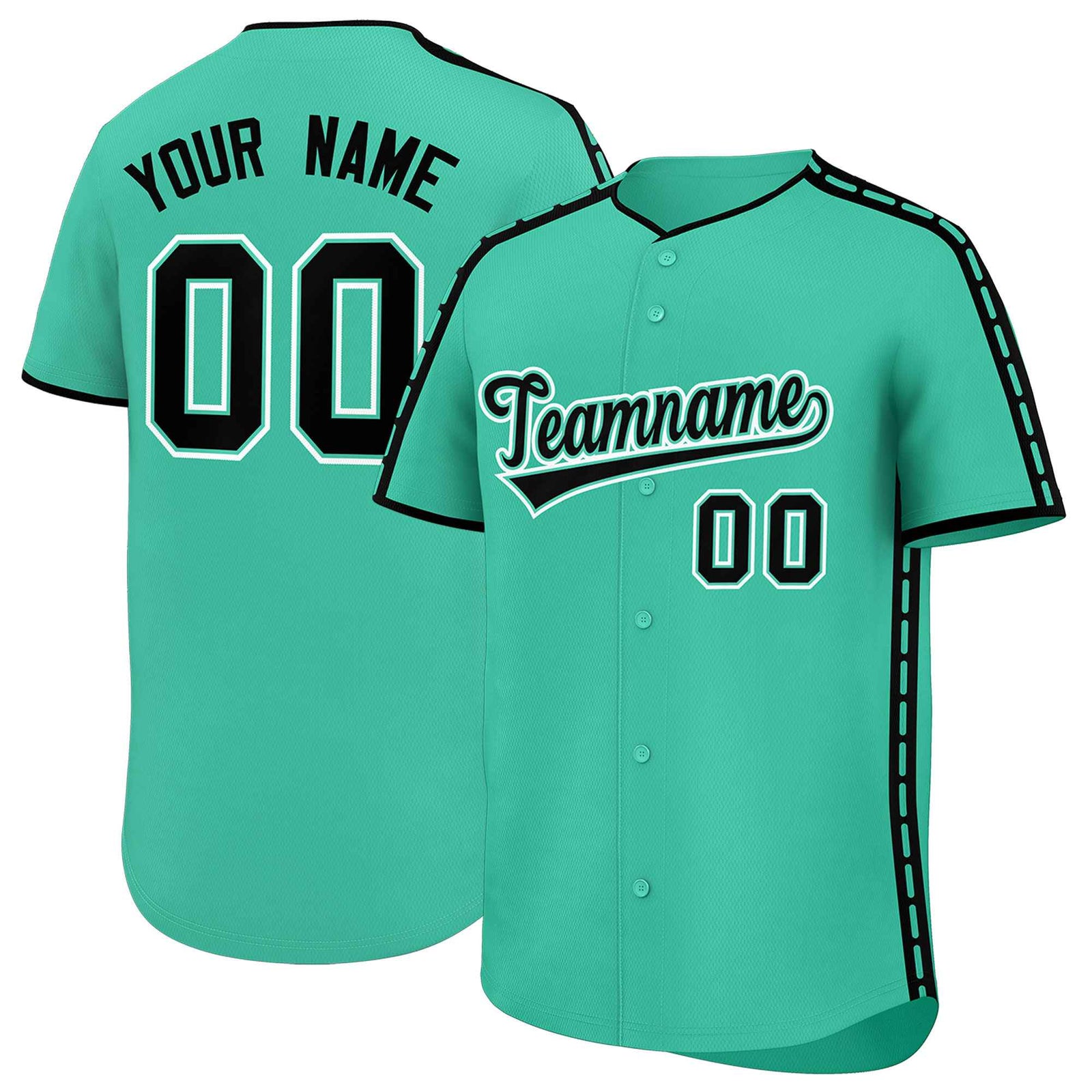 Custom Bright Green Black Color Block Personalized Side Dotted Line Authentic Baseball Jersey