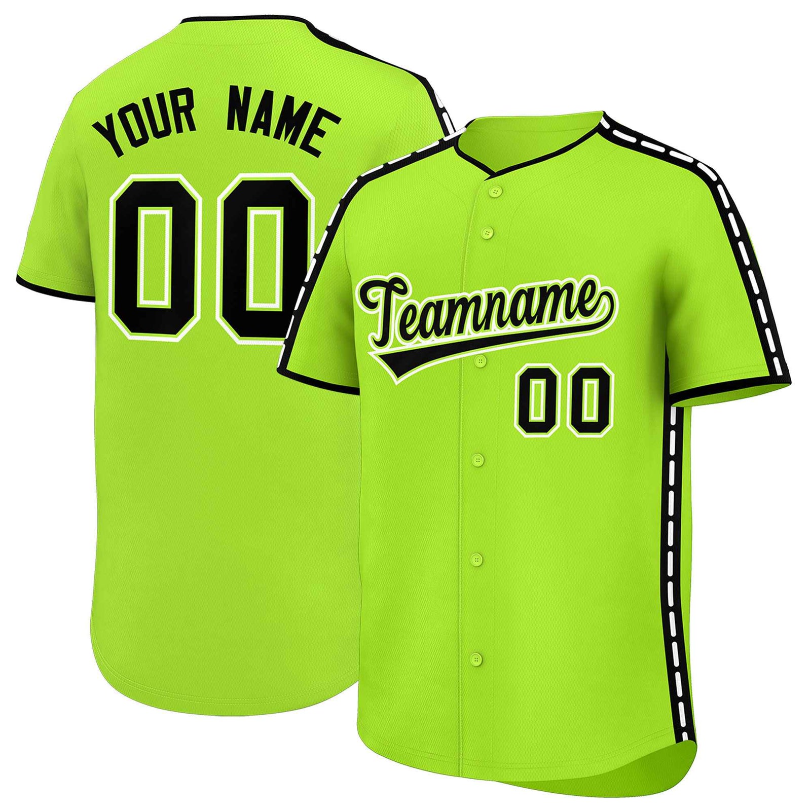 Custom Light Green Black Color Block Personalized Side Dotted Line Authentic Baseball Jersey