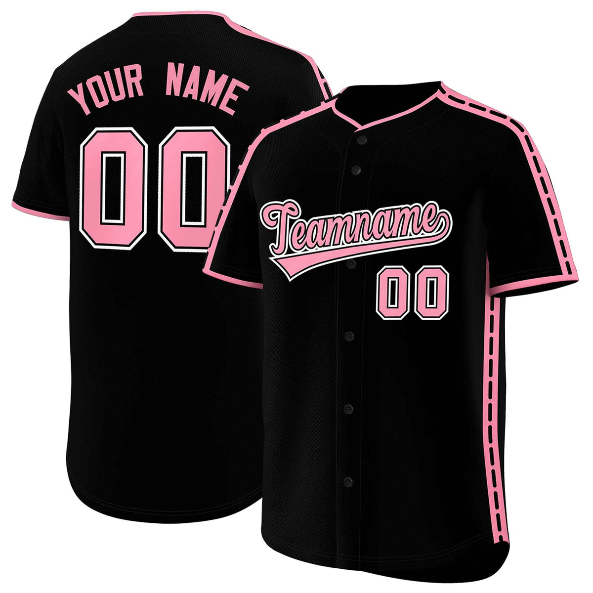 Custom Black Light Pink Color Block Personalized Side Dotted Line Authentic Baseball Jersey