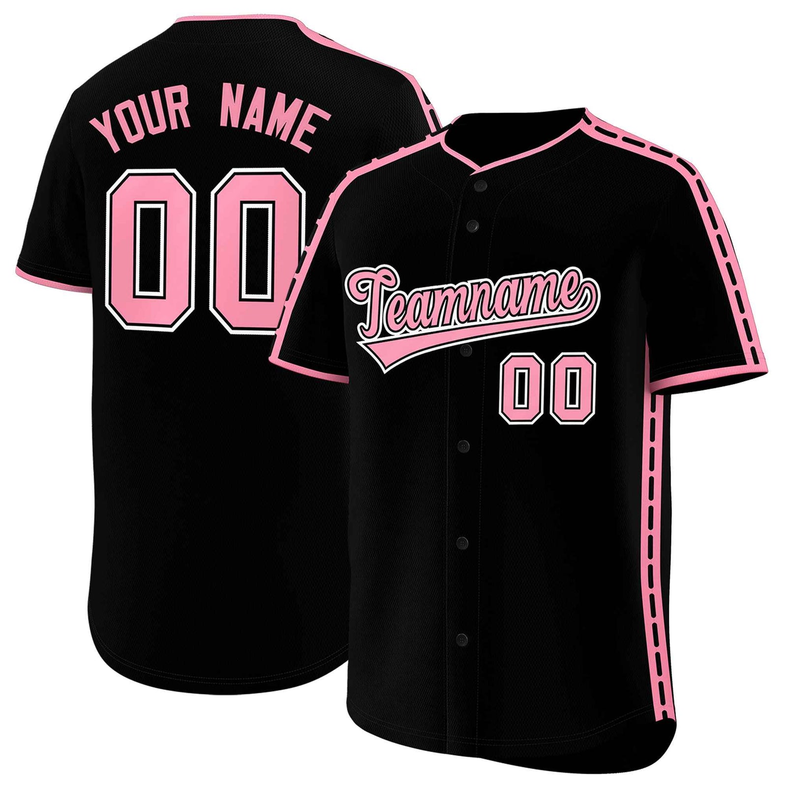 Custom Black Light Pink Color Block Personalized Side Dotted Line Authentic Baseball Jersey