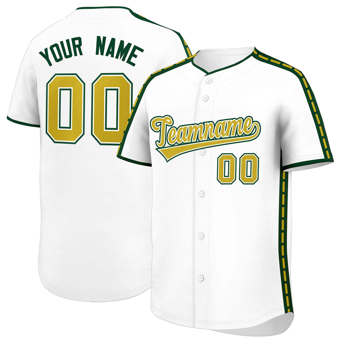 Custom White Green Color Block Personalized Side Dotted Line Authentic Baseball Jersey