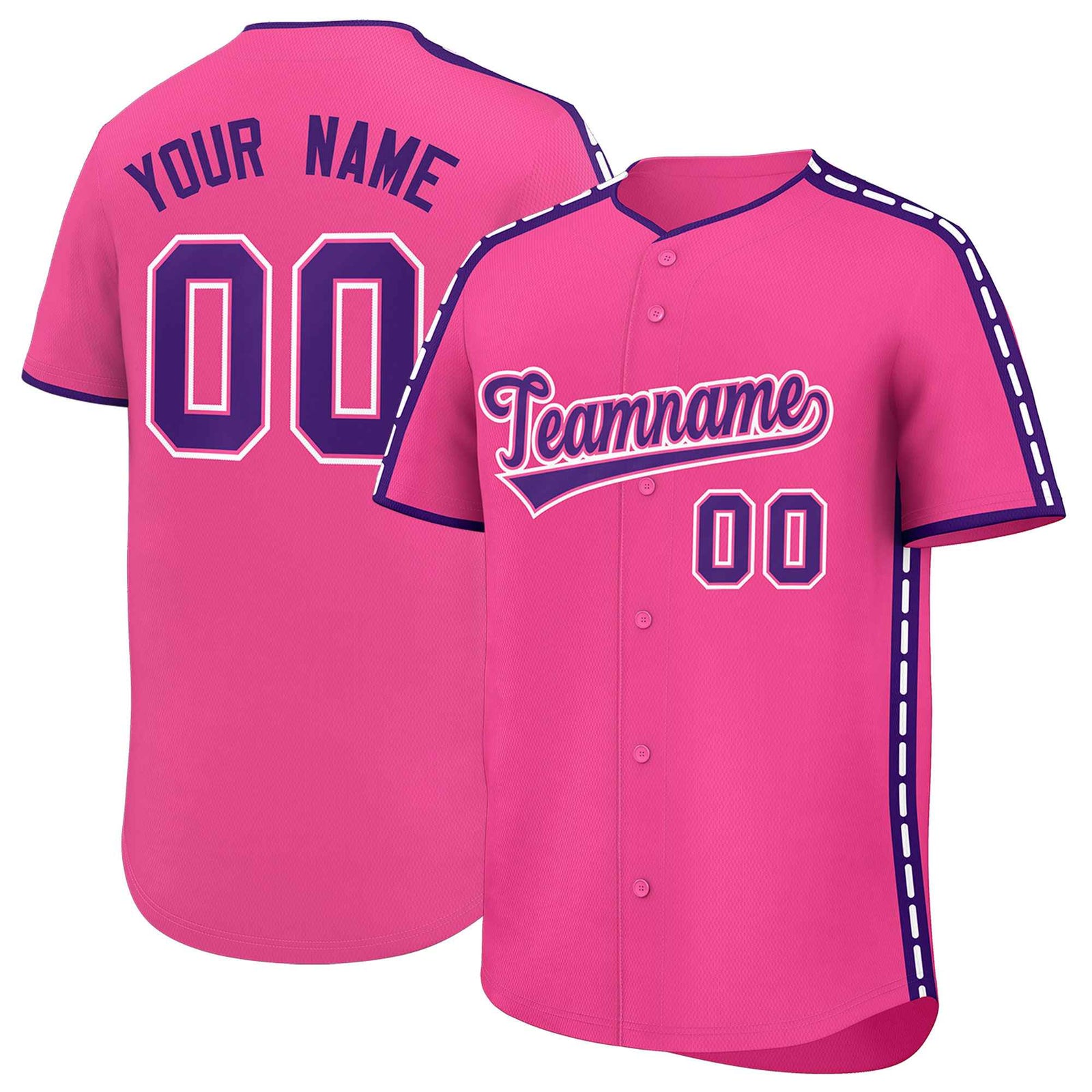 Custom Pink Purple Color Block Personalized Side Dotted Line Authentic Baseball Jersey
