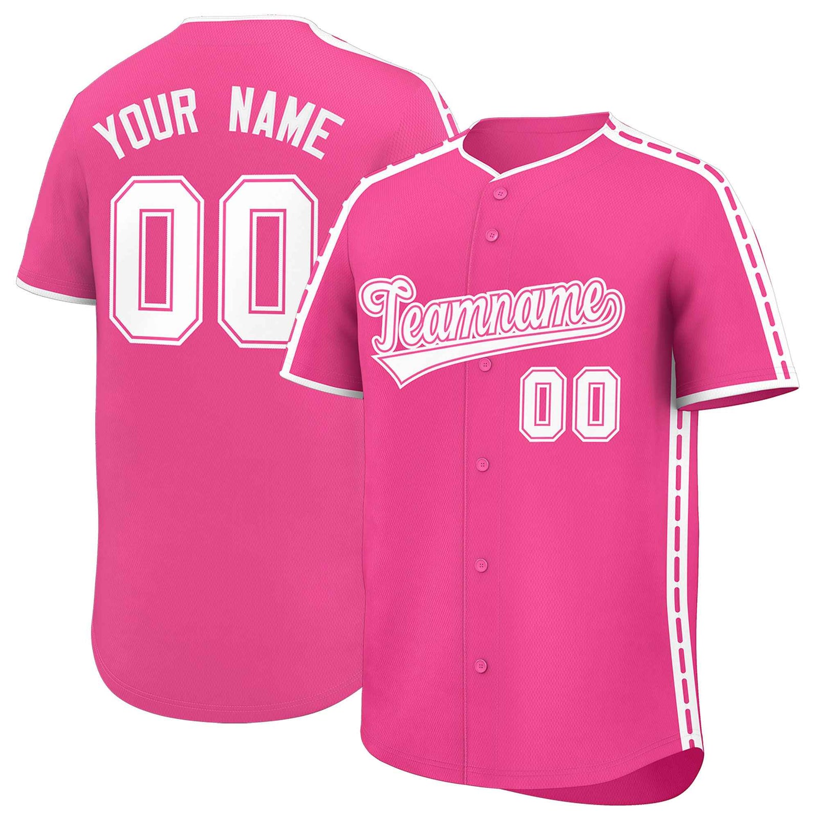 Custom Pink White Color Block Personalized Side Dotted Line Authentic Baseball Jersey