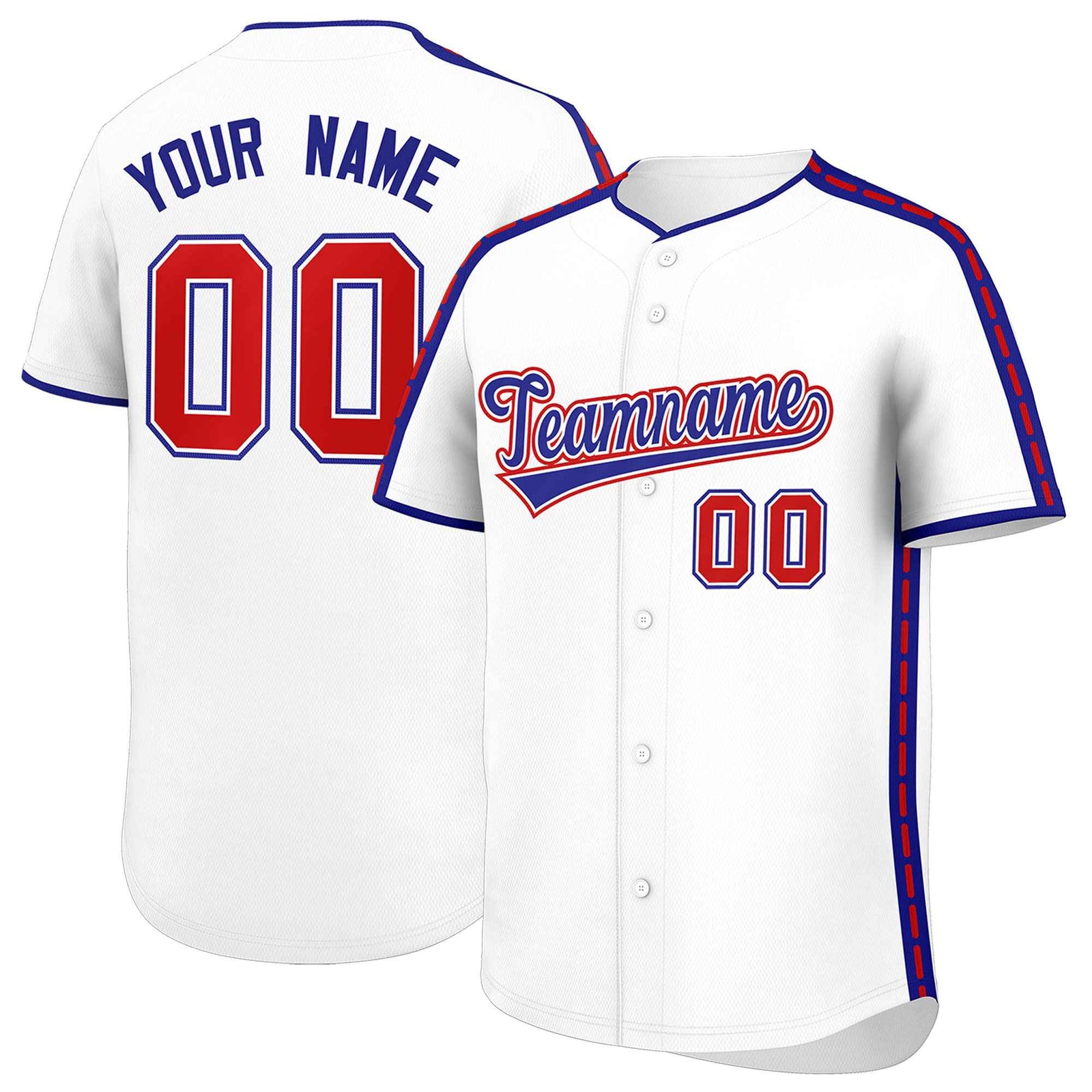 Custom White Royal Color Block Personalized Side Dotted Line Authentic Baseball Jersey