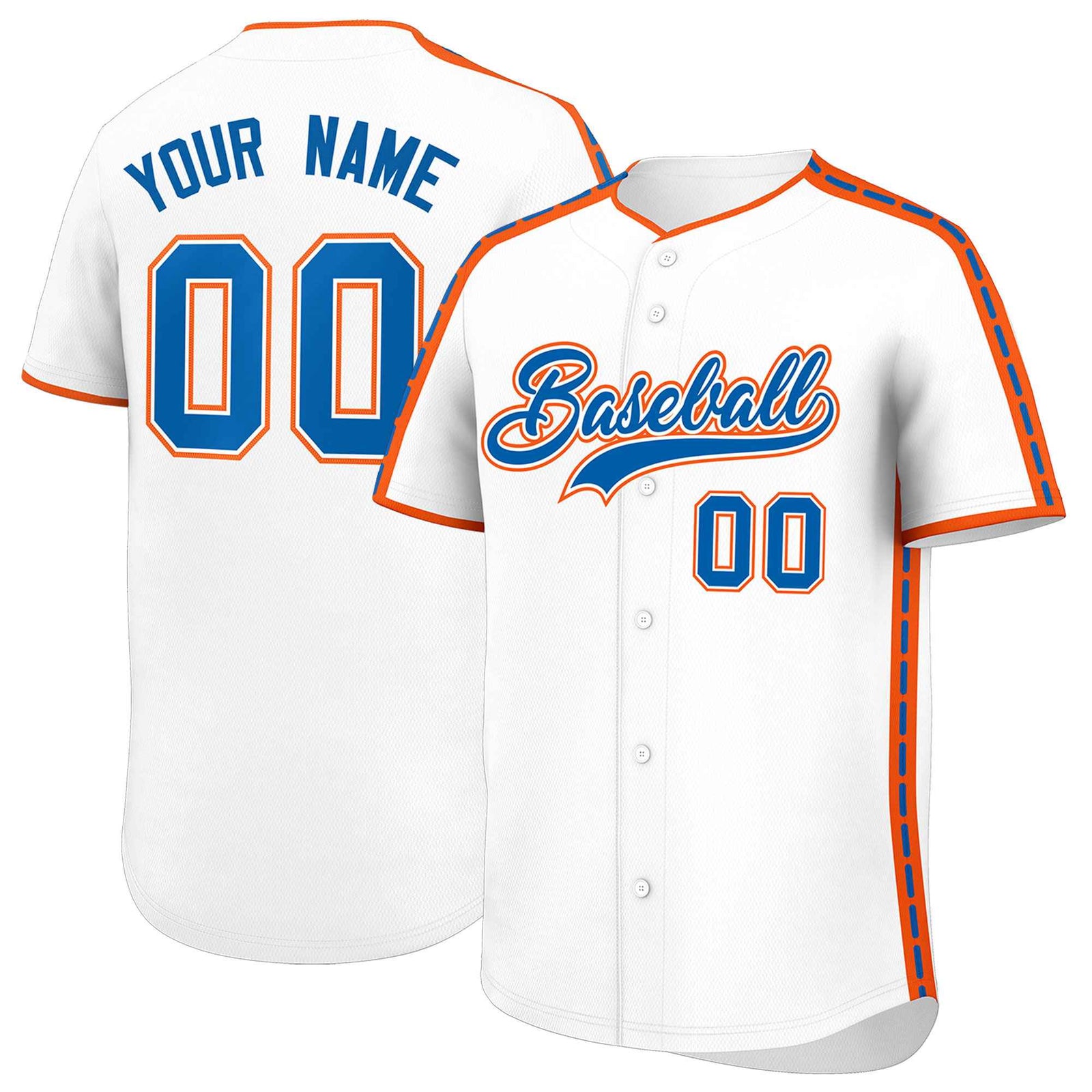 Custom White Orange Color Block Personalized Side Dotted Line Authentic Baseball Jersey