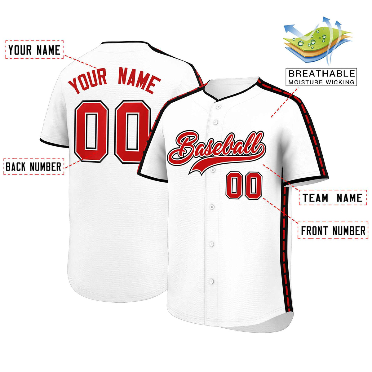 Custom White Black Color Block Personalized Side Dotted Line Authentic Baseball Jersey