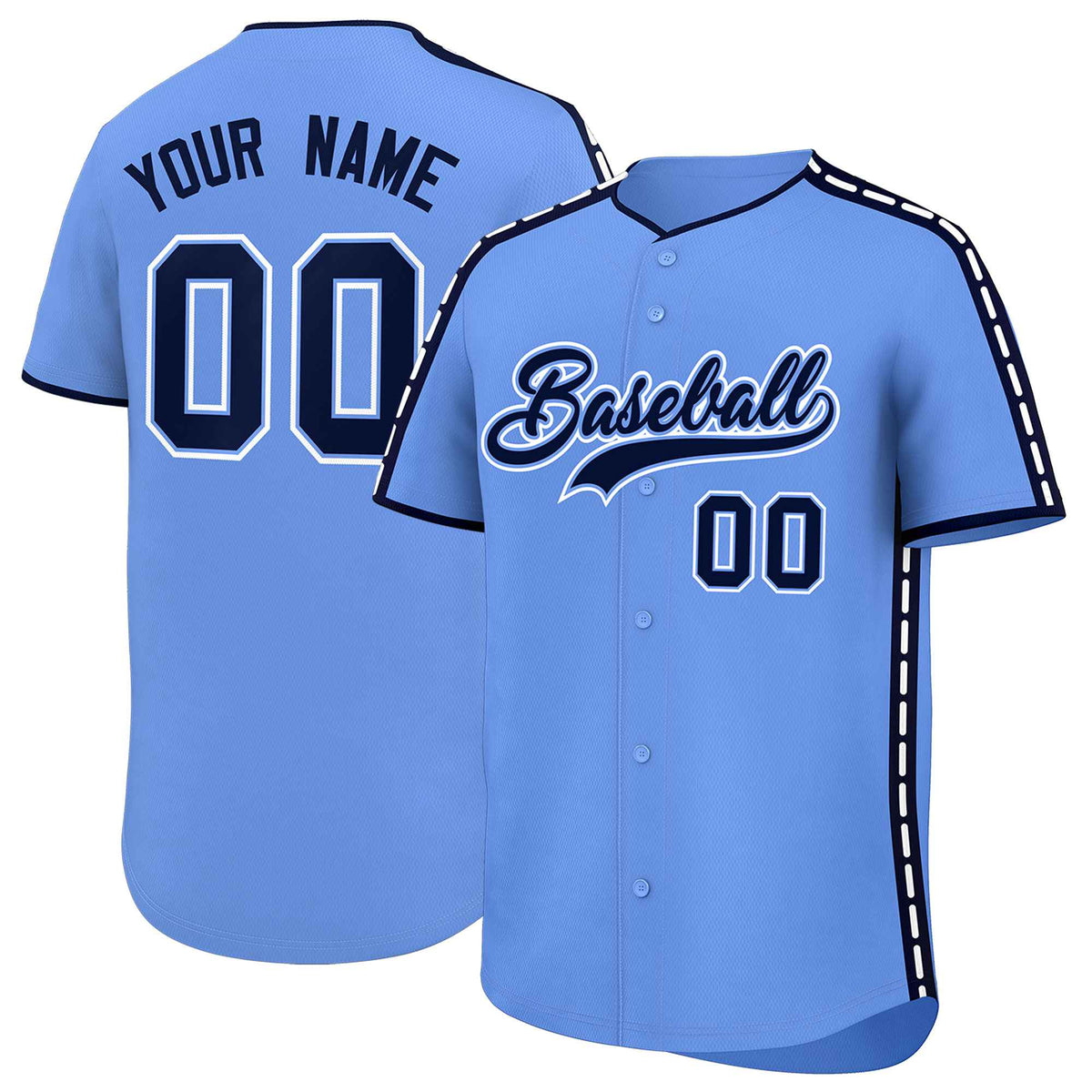 Custom Light Blue Navy Color Block Personalized Side Dotted Line Authentic Baseball Jersey