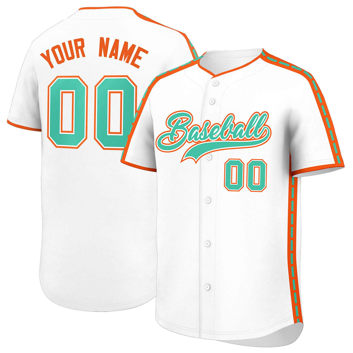 Custom White Orange Color Block Personalized Side Dotted Line Authentic Baseball Jersey