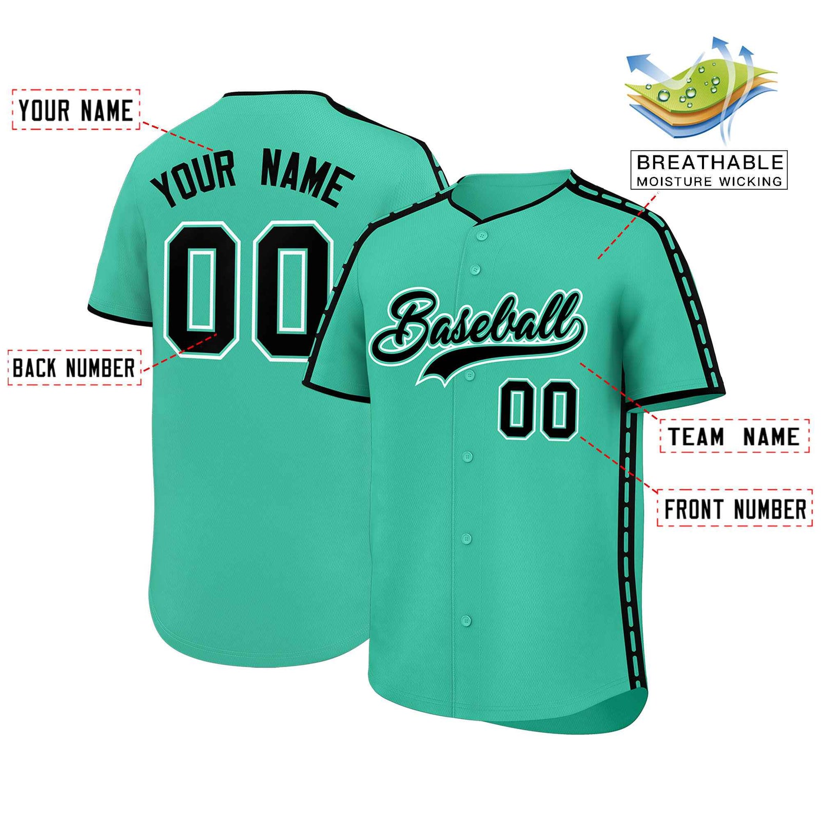 Custom Bright Green Black Color Block Personalized Side Dotted Line Authentic Baseball Jersey
