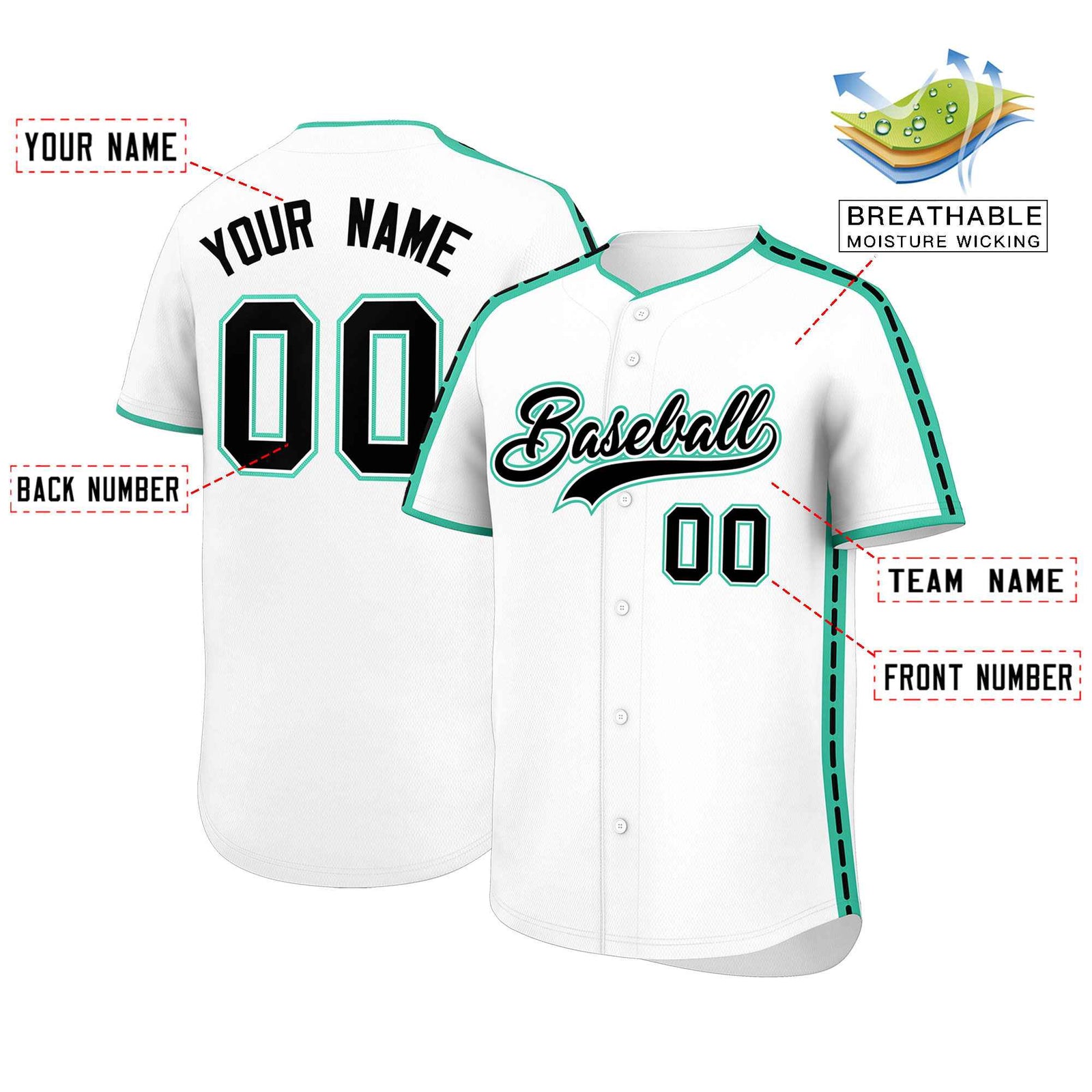Custom White Bright Green Color Block Personalized Side Dotted Line Authentic Baseball Jersey