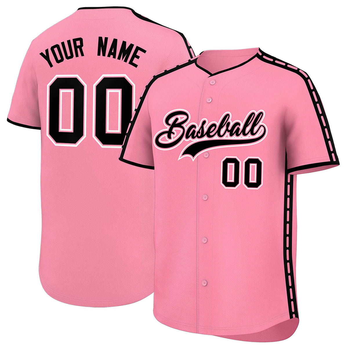 Custom Light Pink Black Color Block Personalized Side Dotted Line Authentic Baseball Jersey