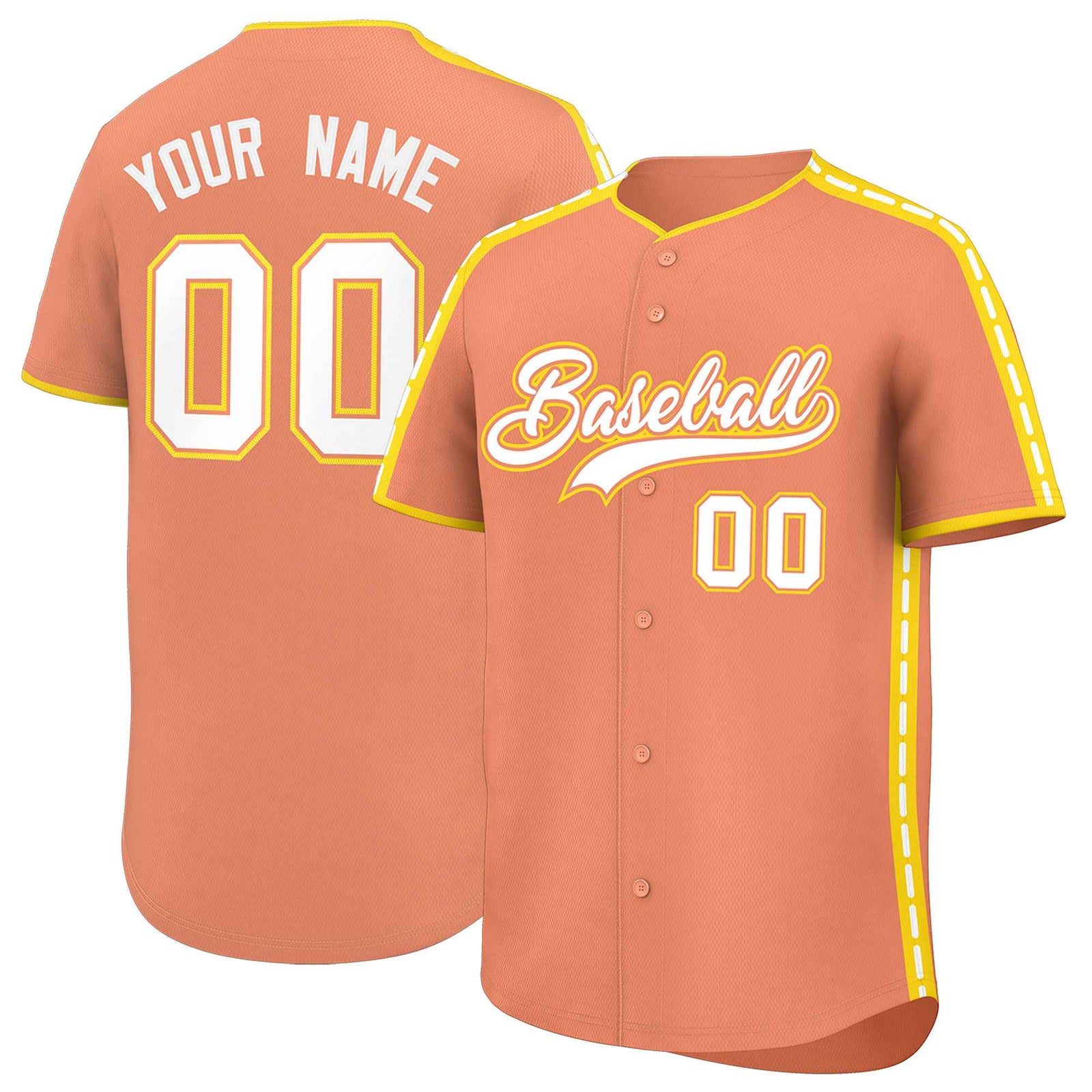 Custom Light Orange Gold Color Block Personalized Side Dotted Line Authentic Baseball Jersey