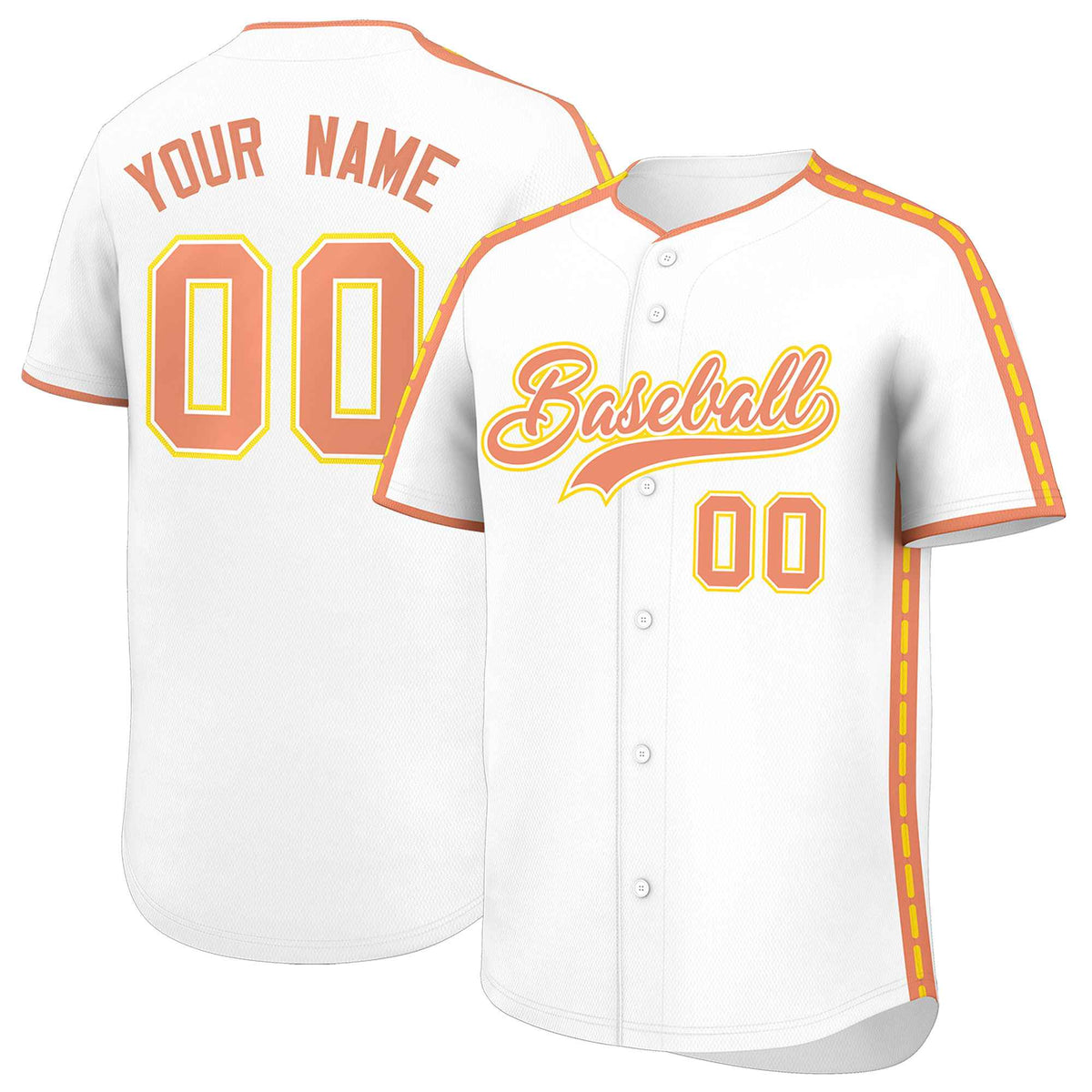 Custom White Light Orange Color Block Personalized Side Dotted Line Authentic Baseball Jersey