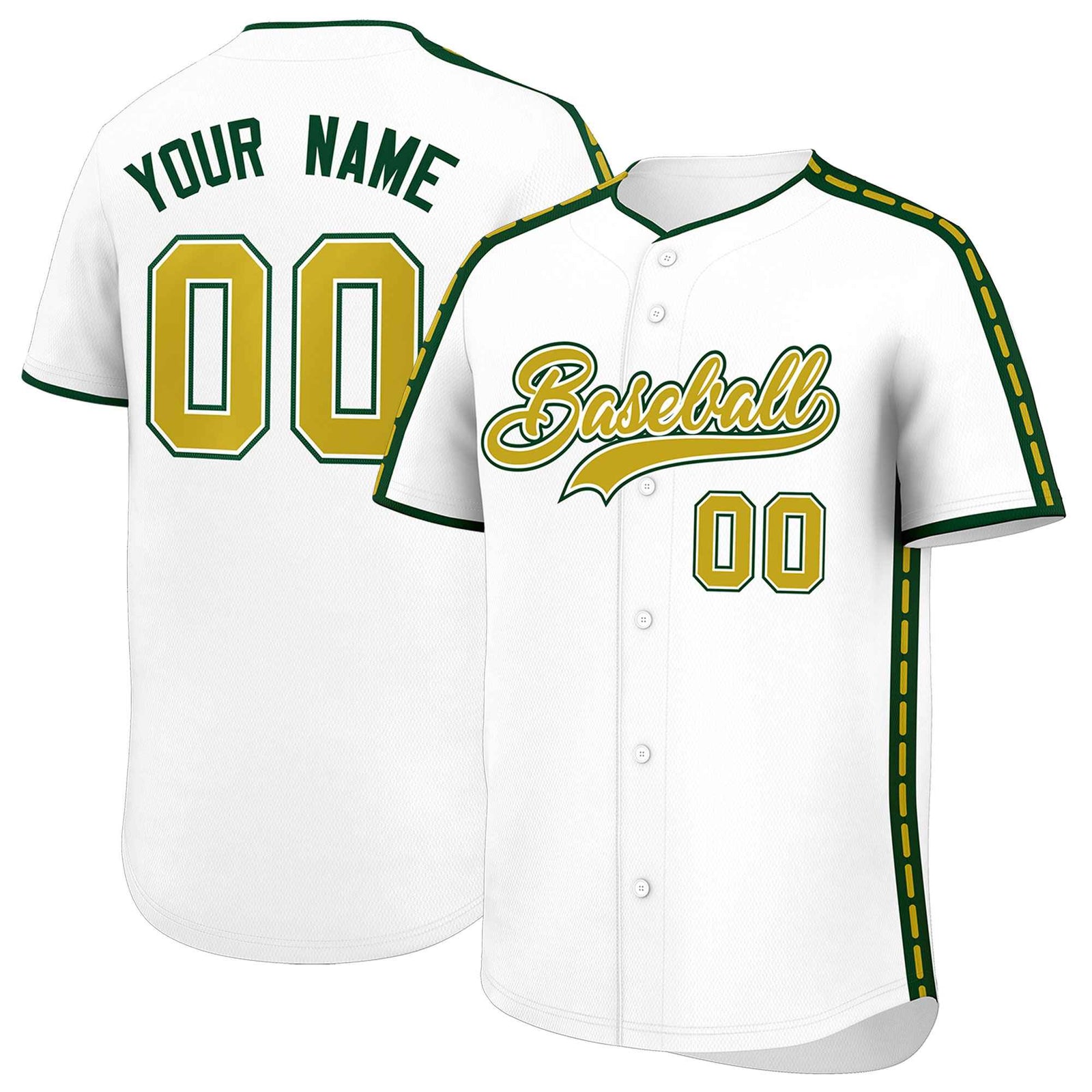 Custom White Green Color Block Personalized Side Dotted Line Authentic Baseball Jersey